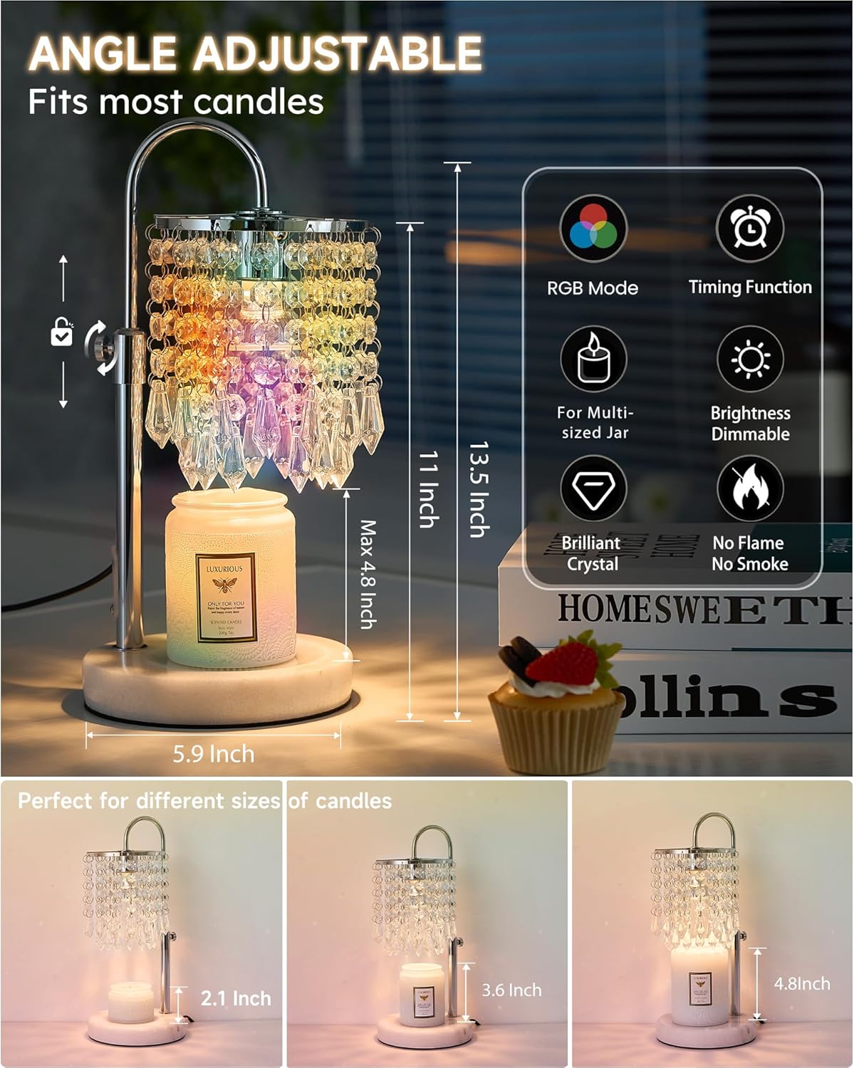 Candle Warmer Lamp with Timer Dimmer and 3 Bulbs, Lamp Candle Warmer with Marble Base,Wax Melt Warmer for Jar Candles, Birthday Gifts for Women Mom, House Warming Gifts New Home Decor