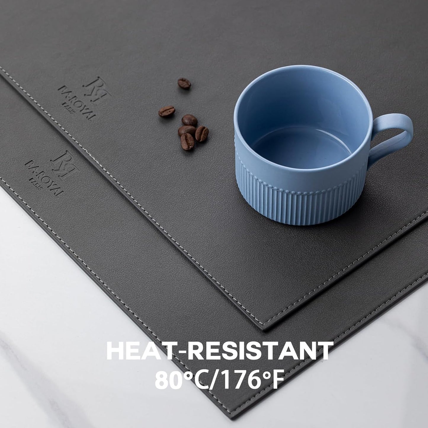 Faux Leather Placemats Set of 4 Vinyl Washable Wipeable Table Mats for Kitchen Dining Table Heat Resistant Waterproof Modern Indoor/Outdoor Placemats Non-Slip Easy Clean Place Mats (Dark Gray)