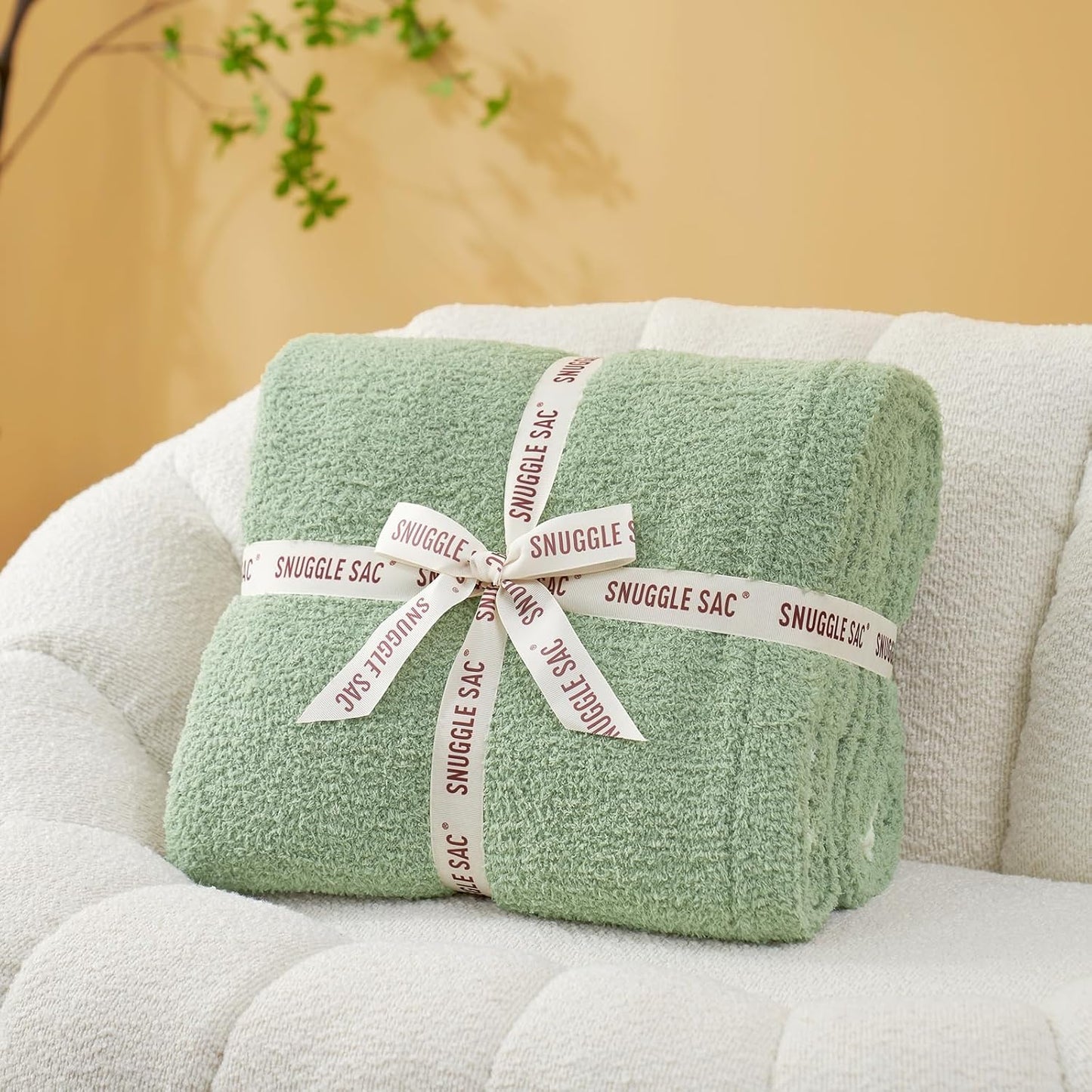 Snuggle Sac Sage Green Throw Blanket for Couch Bed Sofa 60x80 inches, Reversible Sage Green Blanket Microfiber Fluffy Fuzzy Cozy Knit Twin Blanket for Women Mothers Birthday Gifts