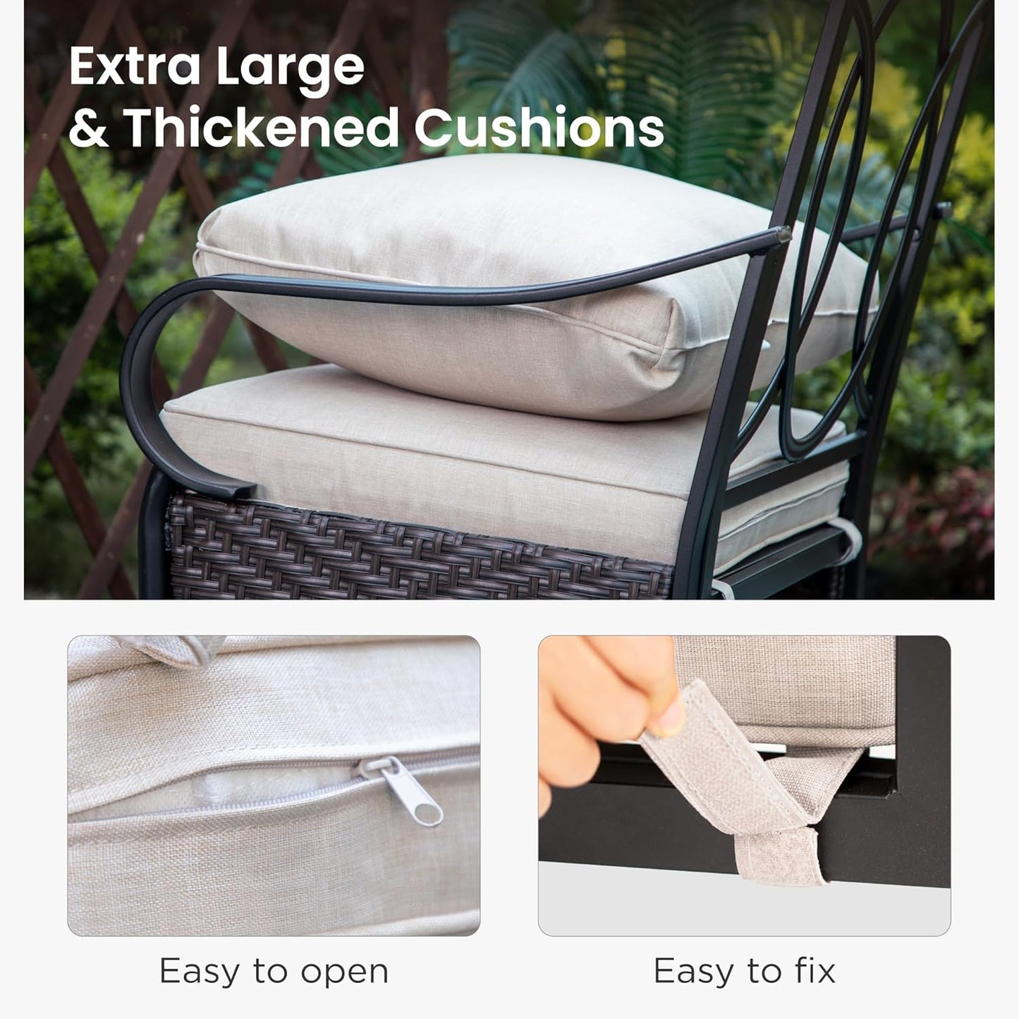 PHI VILLA Outdoor Dining Set for 6, All-Weather Patio Table and Chairs Set with Umbrella for 6, Heavy Duty Rectangle Patio Table Set for Deck, 6 Extra Large Outdoor Swivel Chairs with Thick Cushions