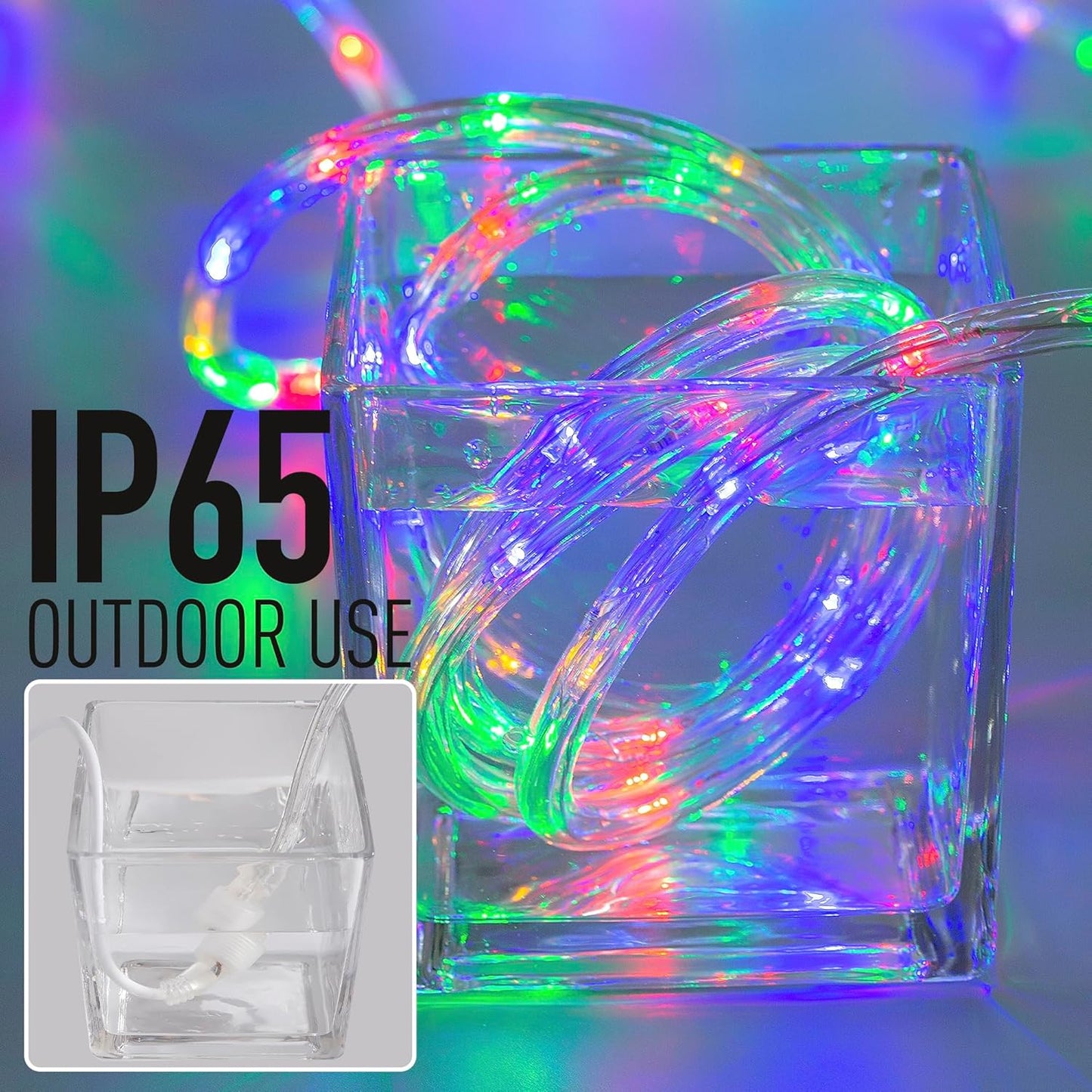 Waterproof LED Rope Lights, Connectable & Flexible with 8 Modes, Outdoor Lighting for Deck, Garden, Pool, Patio & Christmas Decor (Multicolor, 50ft)