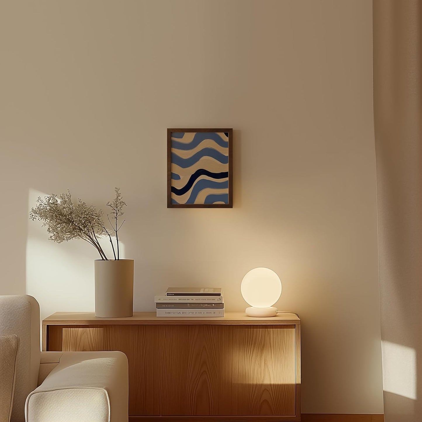 HAUS AND HUES Modern Abstract Wall Art - Blue and Green Living Room Art, Modern Artwork for Walls, Minimalist Picture for Living Room(Blue Abstract Pattern 4, Walnut Frame, 8x10)