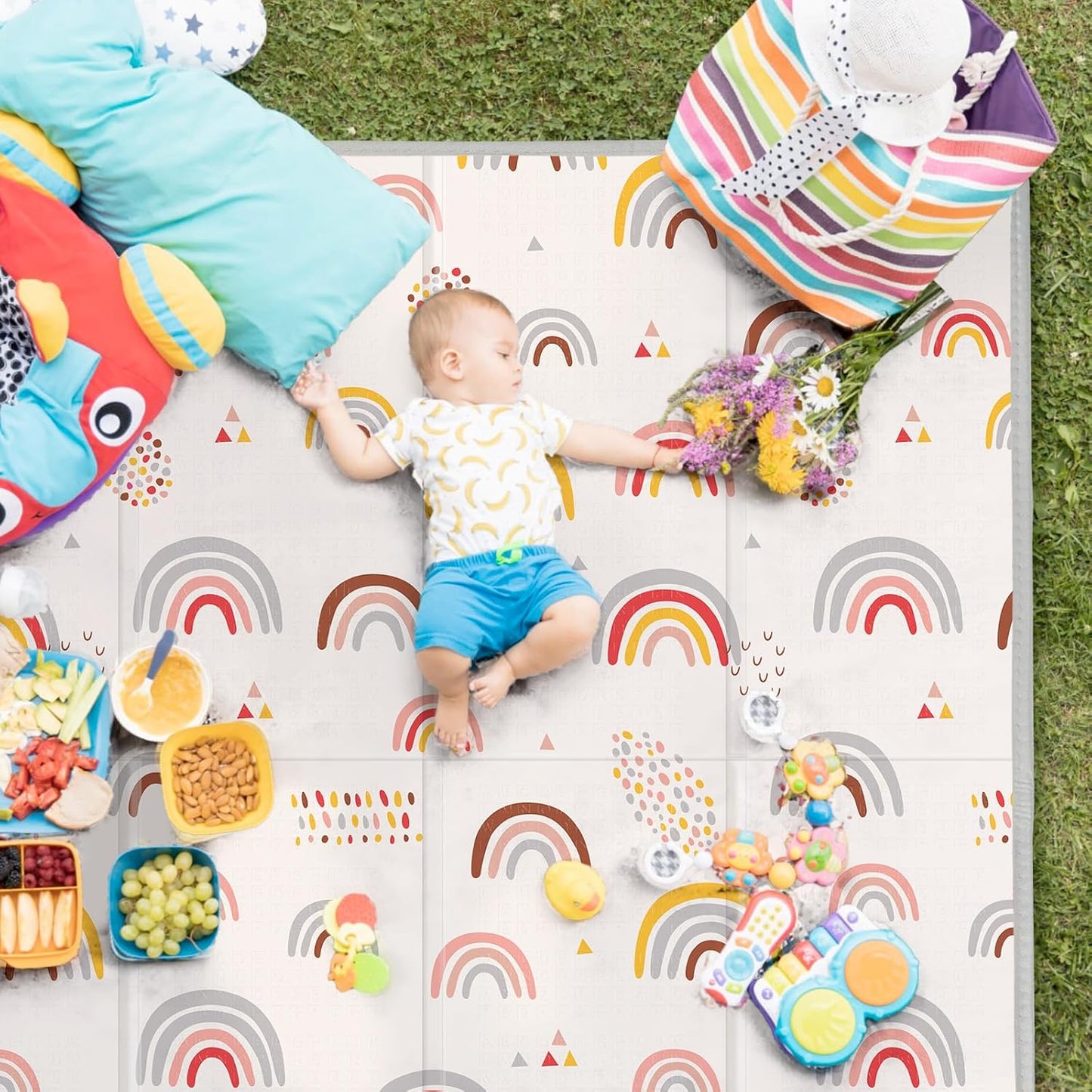 XL Baby Play Mat, 79" X 71" Extra Large Play Mat, Baby Mats for Floor, Waterproof, Anti-Slip Baby Crawling Mat, Soft Foam Mat for Babies and Toddlers, Reversible & Portable Rainbow and Star Pattern