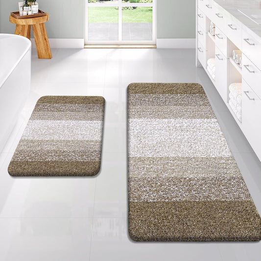 OLANLY Bathroom Rug Set 2 Piece, Soft Absorbent Microfiber Bath Rug Set, Non-Slip, Machine Wash Dry, Plush Shaggy Bath Mats for Bathroom (47"x20"+24"x16", Coffe)