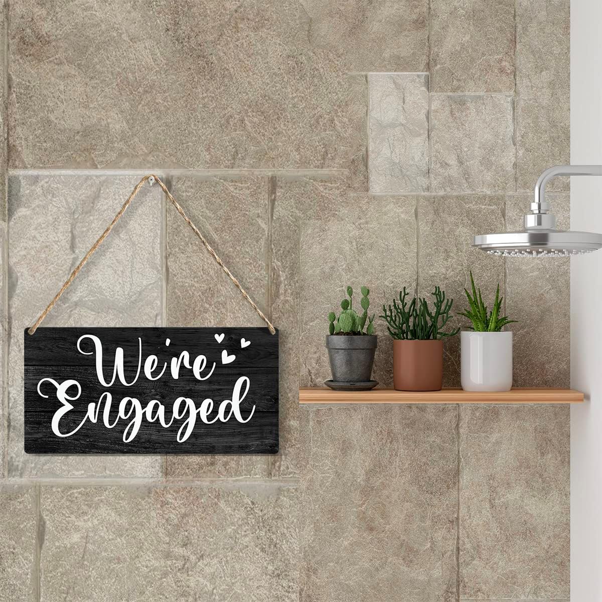 YCYD We're Engaged Wood Sign Rustic Wedding Proposal Wooden Hanging Plaque for Home Wedding Wall Art Decoration 6 x 12 Inches Present