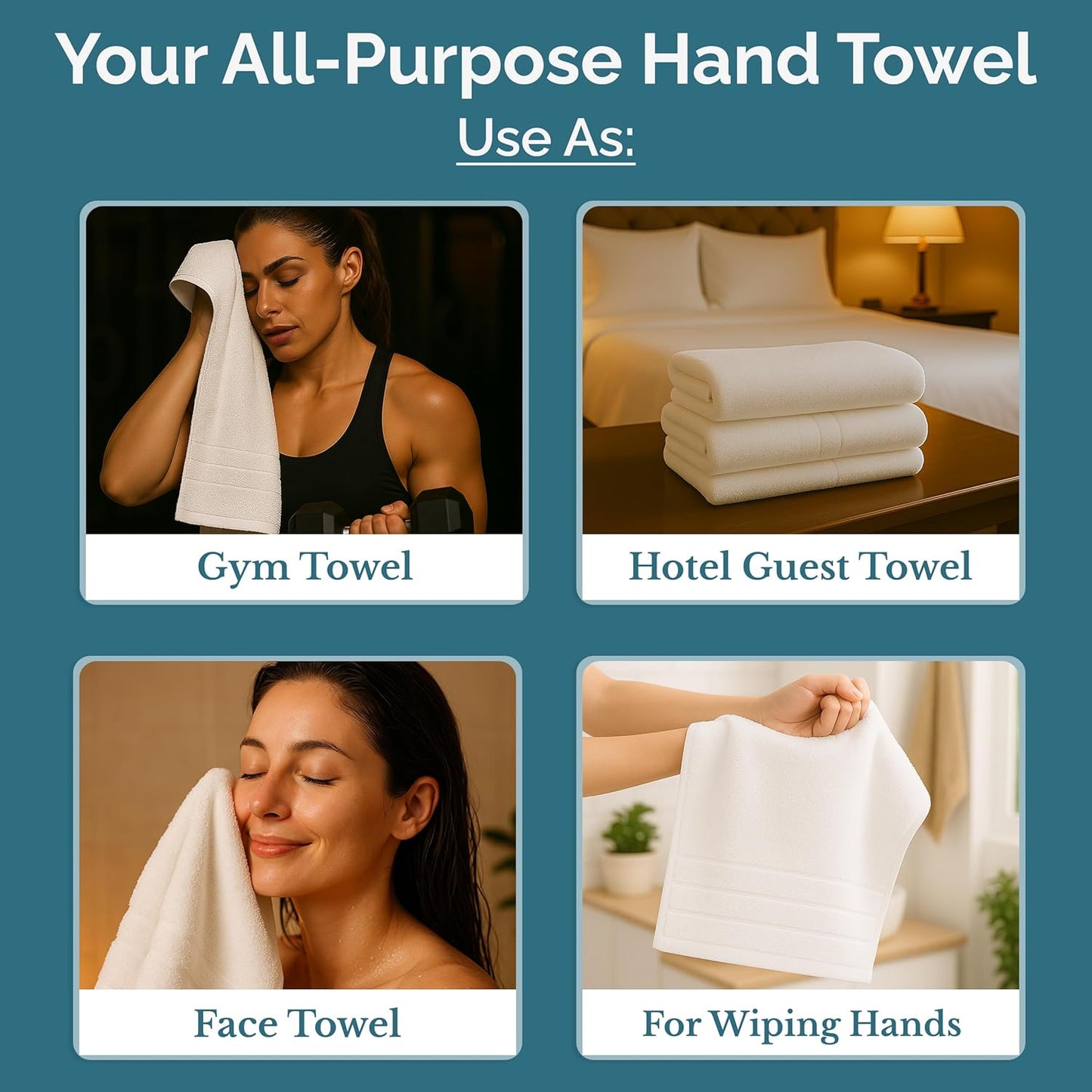 Casa Platino 6 Pack Hand Towels (16"x28") - Spa & Hotel Quality - 100% Ring Spun Cotton - Quick Dry, Ultra Soft & Absorbent - Used for Salon, Gym, Bathroom, Beauty - Pre Shrunk - White Hand Towels Set