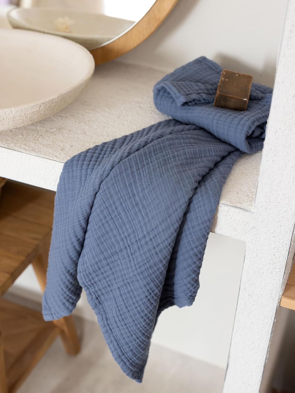 Muslin Bath Towel Pack of 2 32"x67" Inch Large Size, 100% Turkish Cotton, Thin, Soft, Quick-Dry, Lint-Free Bath Towels (Indigo Blue, Pack of 2 Bath Towels)