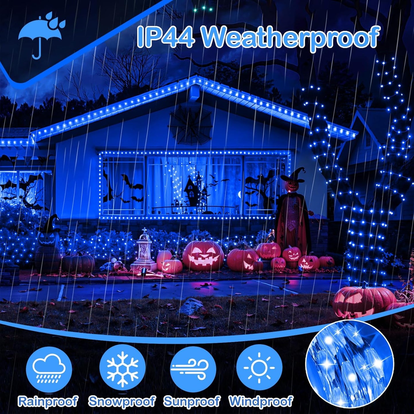 Decute 500LED 164FT Fairy String Lights Halloween Lights Silver Wire with Remote, Firefly Starry Light for DIY Christmas Tree Costume Wedding Party Table Centerpiece Decor Blue