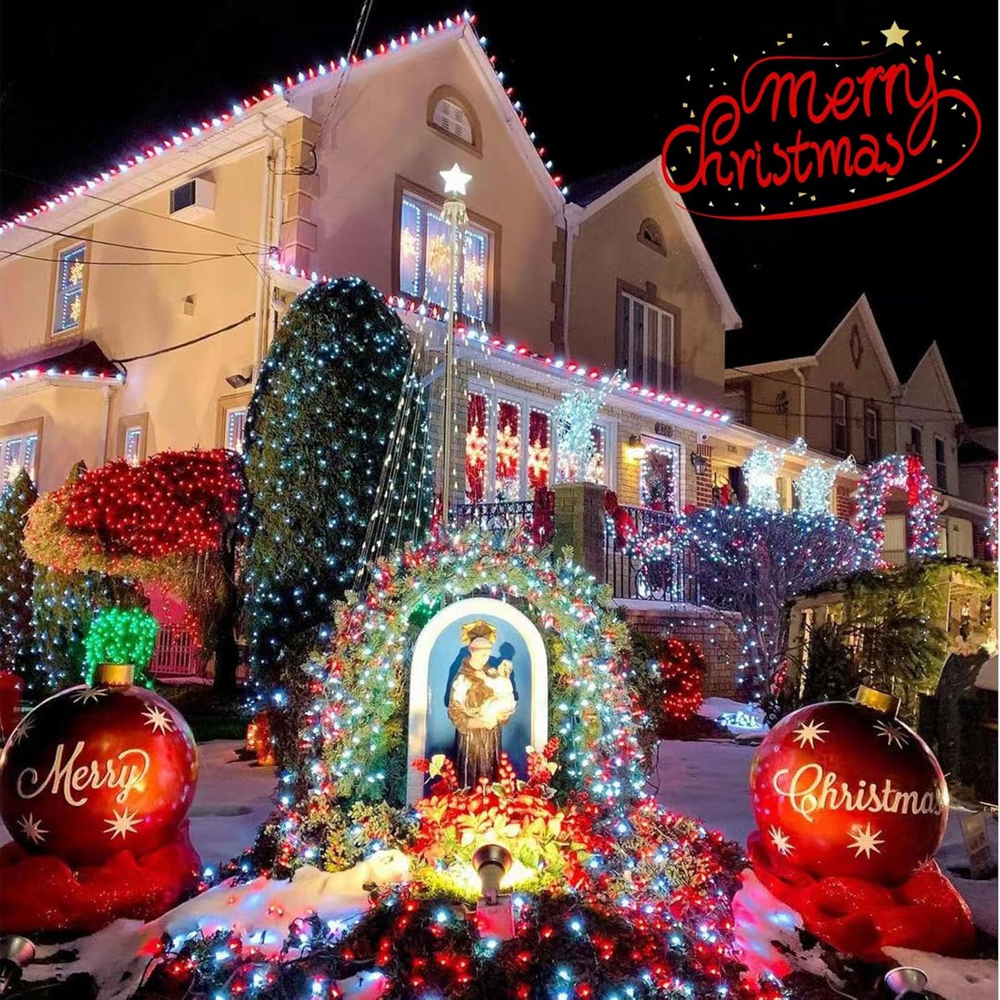 YEGUO 66ft 200 LED Christmas Lights Outdoor Waterproof, 8 Modes Purple String Lights Plug in, Green Wire Twinkle Tree Lights Indoor with Timer Memory