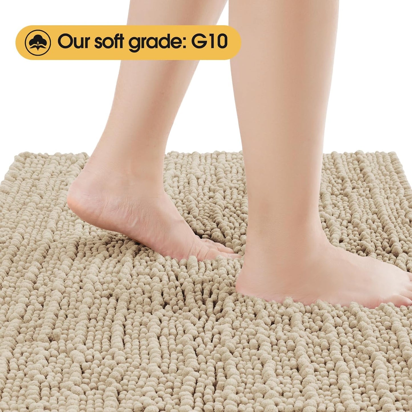 ACCUMTEK Upgrade Luxury 2 Piece Beige Toilet Bathroom Rug Mat 32"x20"+24"x17", Ultra Soft Thick Absorbent Bath Mats, Non Slip Chenille Toilet Mat for Bathroom, Bedroom, Kitchen, Shower, Tub