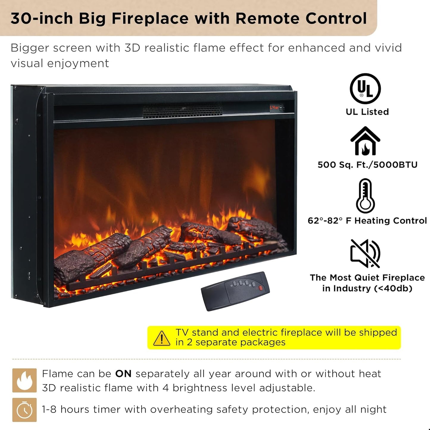 OKD Luxury 70" Fluted Fireplace TV Stand, Modern Chic Entertainment Center for TVs Up to 80 inches, TV Console with Faux Marble Top, Curved Profile Design, Media Console for Living Room, Navy Blue