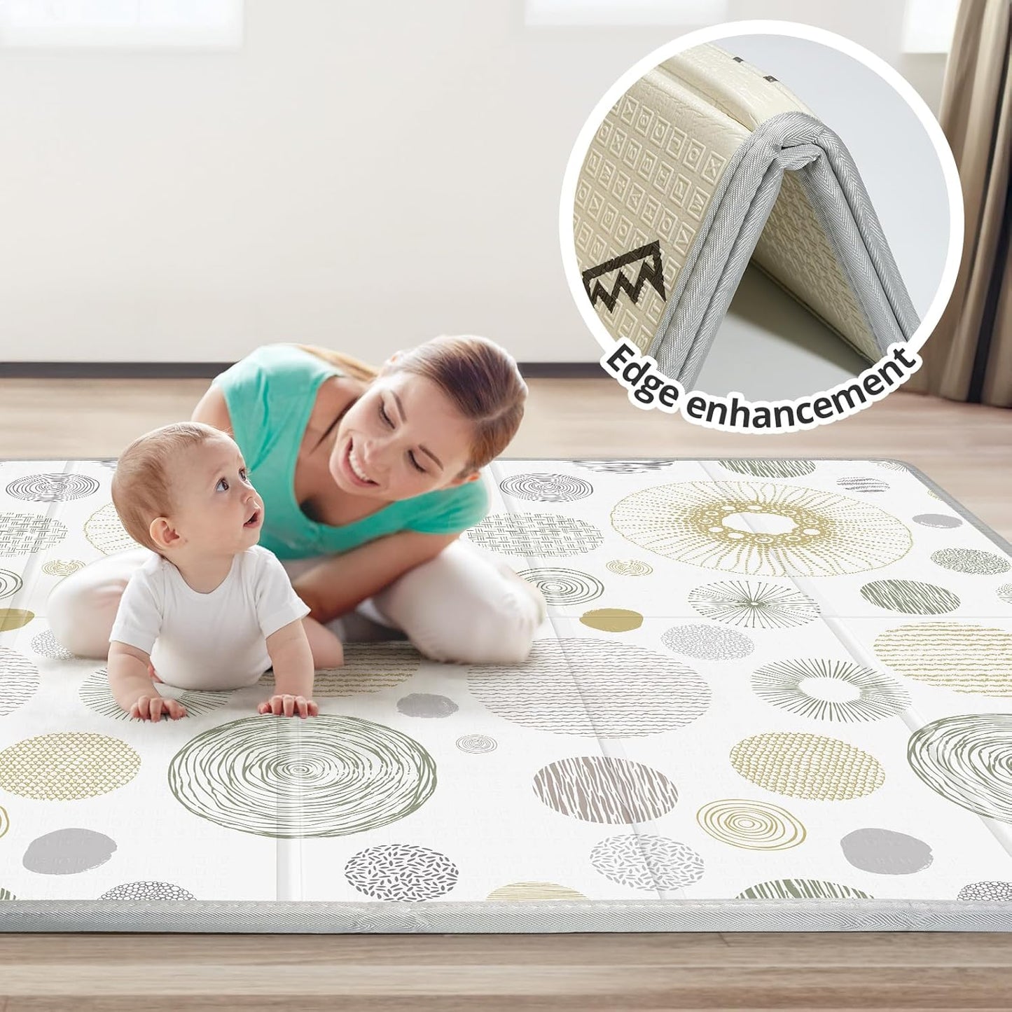 Extra Large Play Mat for Baby, 0.8 Inch Thick BPA Free, Reversible Foldable Baby Play Mat, 79" x71" Waterproof Foam Floor Baby Crawling Mat, Portable Playmat for Infants, Toddler, Kids, Circle