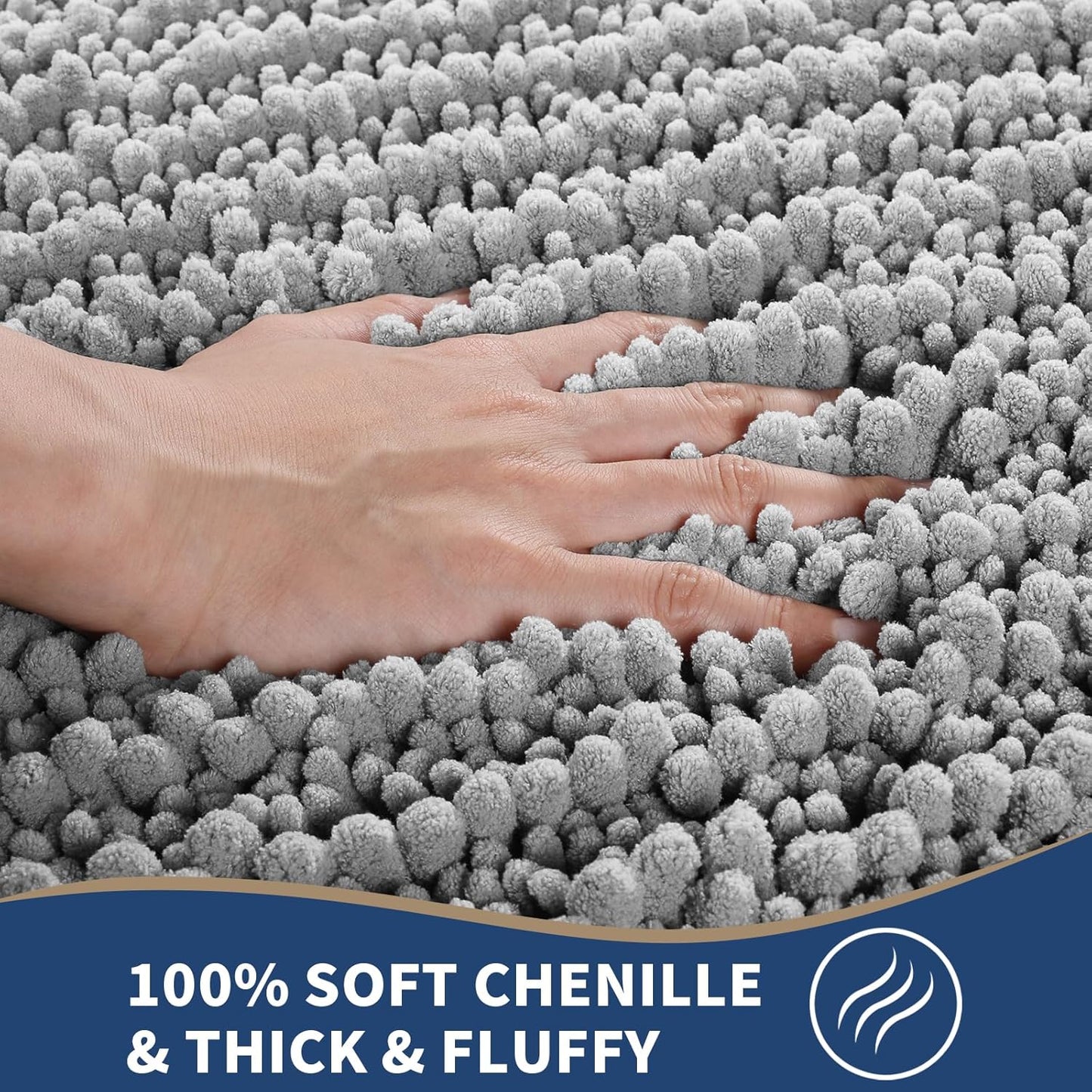 Yimobra Bathroom Rugs Sets 2 Piece - Quick Dry Extra Thick Luxury Chenille Bath Mat, Non Slip Super Absorbent for Tub Shower Sink, Machine Washable Shaggy Floor Mat, 32"x20"+24"x17" Inch, Grey