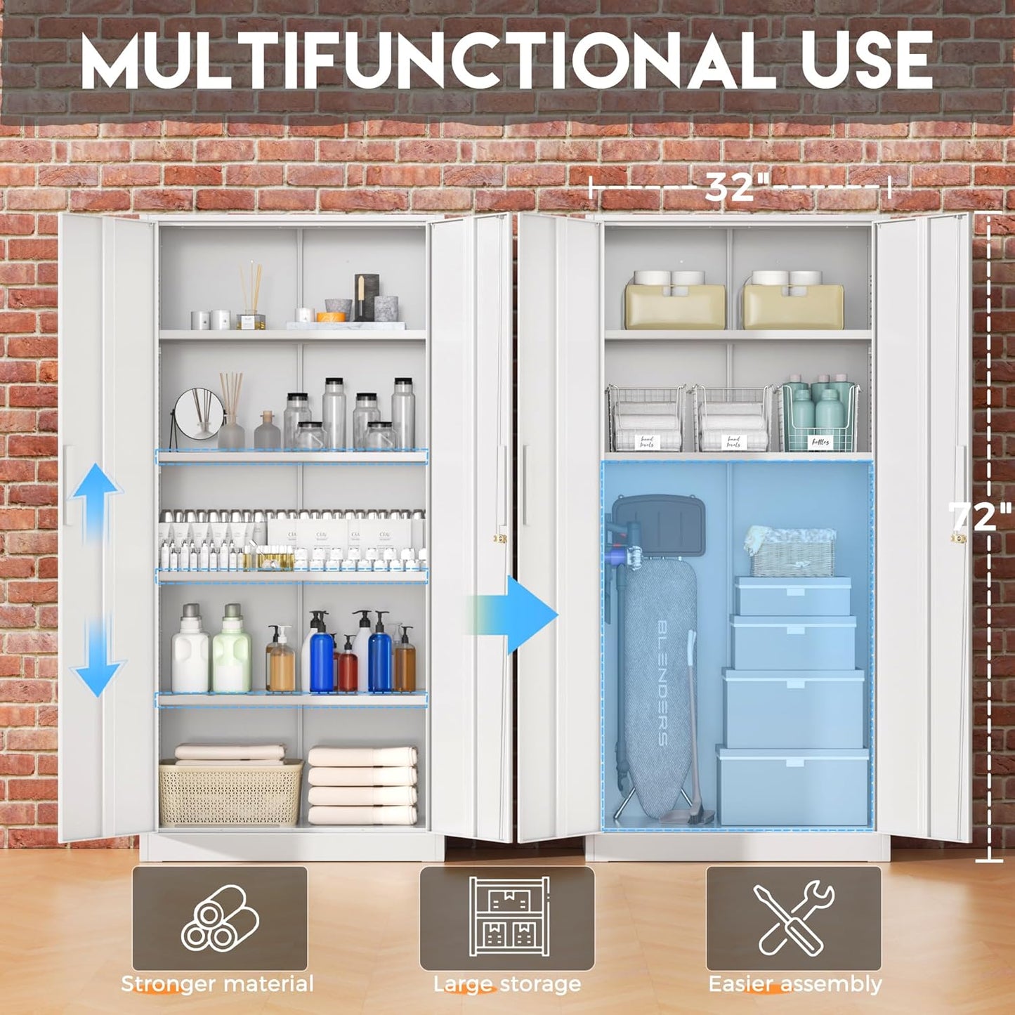 Greenvelly White Metal Storage Cabinet, 72" Steel Locking Cabinet with Doors and 4 Adjustable Shelves, Tall Tool Storage for Home Office, Metal Classroom Cabinet for Garage