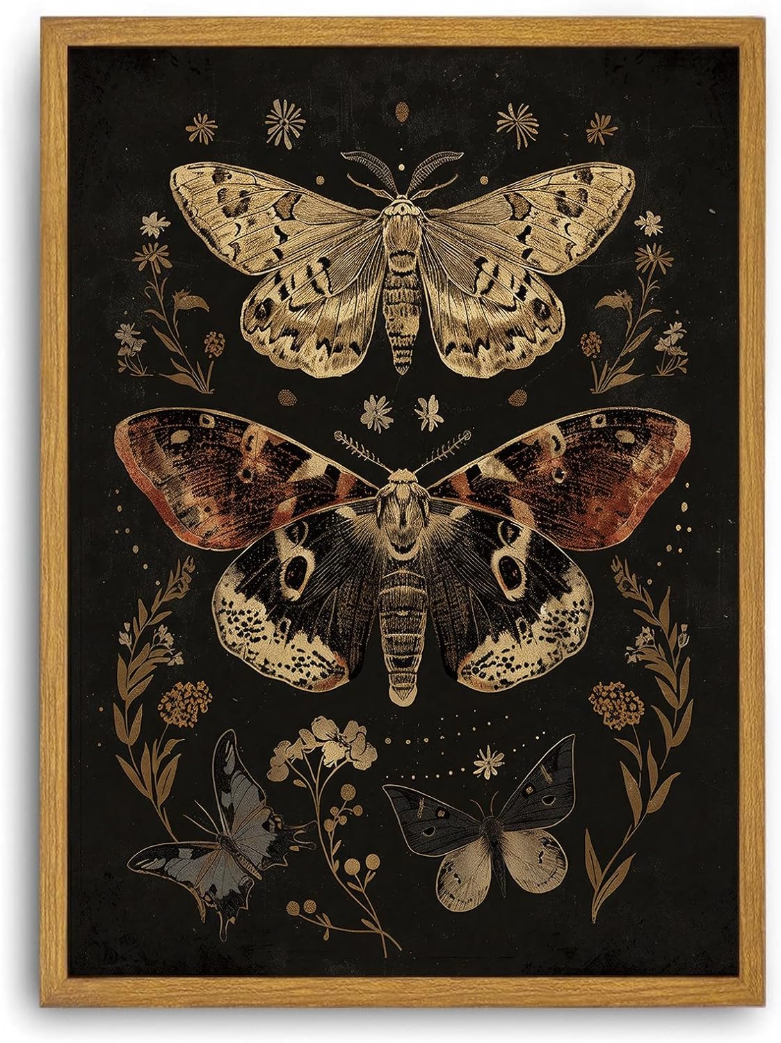 Djmwtb Vintage Framed Wall Art Moth Canvas Wall Art Prints Gothic Paintings Botanical Aesthetic Pictures Wall Decor Artwork for Living Room Bedroom Bathroom Office 16x24in
