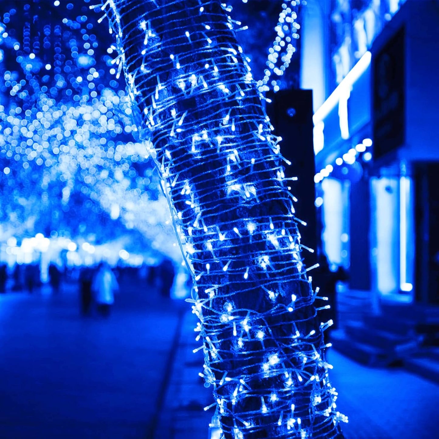 JMEXSUSS 163 FT 500 LED Blue Christmas Lights Outdoor, Waterproof Blue String Light Plug in, 8 Modes Clear Wire Christmas String Lights for Tree Yard Patio House Party Decorations
