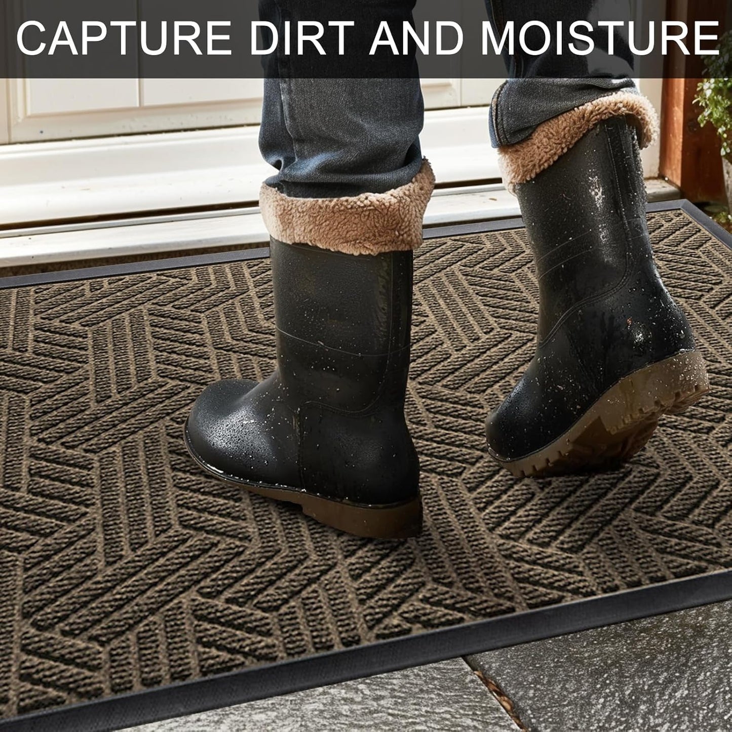 Front Door Mat 47"x32" Indoors Outdoors Welcome Mats, Waterproof Non-Slip Rubber Backing Heavy Duty Doormat Outside Entrance, Low Profile Entryway Rugs Floor Mat for Patio, Pattern B Brown