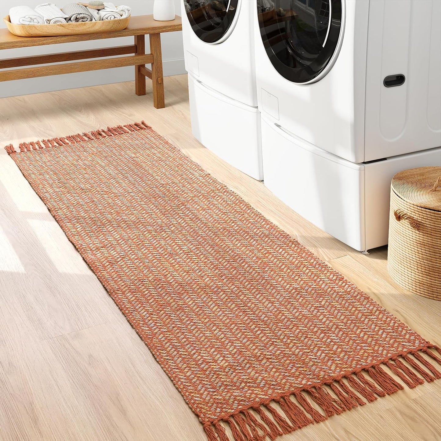 Lahome Boho Bathroom Runner, 2x6 Fall Rug Runners for Hallways Lightweight Laundry Room Rugs Washable Runner Rug with Tassels, Farmhouse Carpet Non Shedding Throw Rugs for Entryway Bedroom