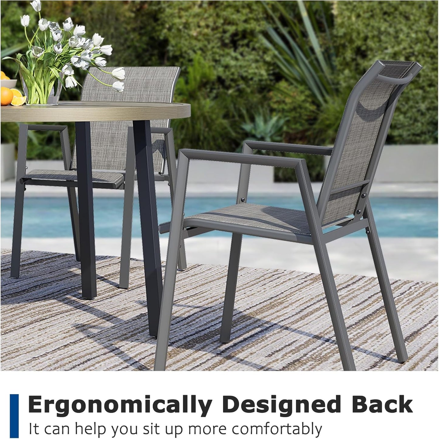 5 Piece Outdoor Dining Set, Patio Table and Chairs Set of 4, 42" Honey Oak Round Patio Table with 4 Grey Stackable Patio Chairs for Lawn, Garden, Porch