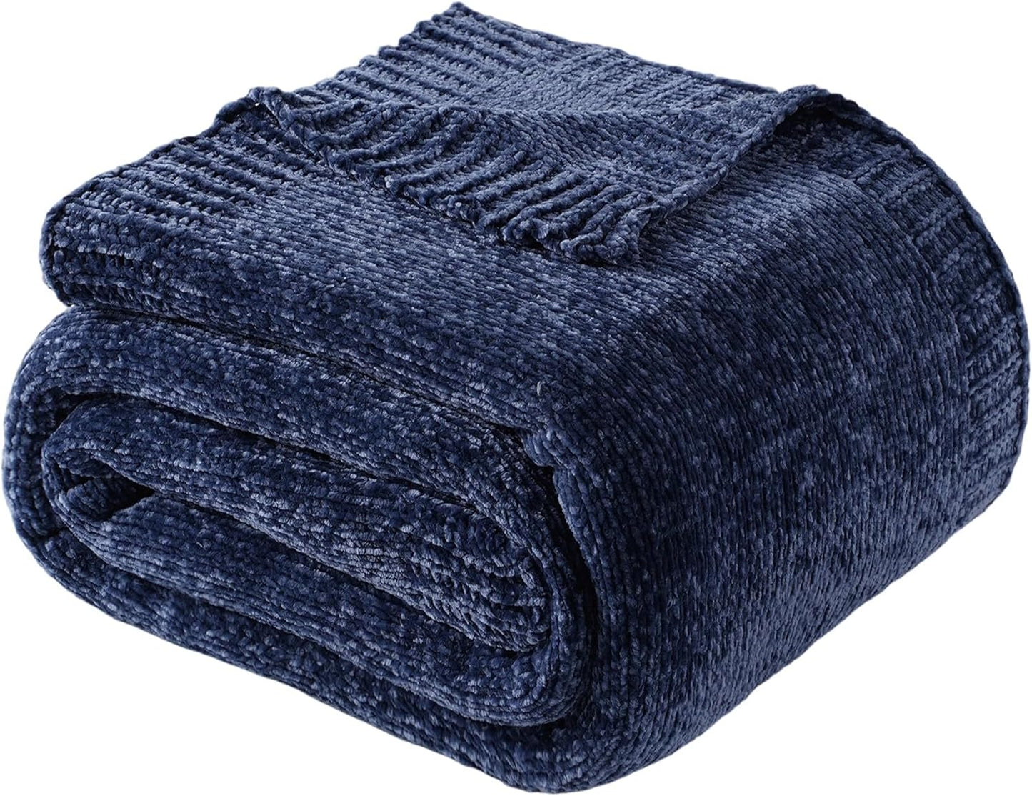BATTILO HOME Navy Throw Blanket for Couch, Dark Blue Throw Blankets for Sofa, Chair, Living Room, Chenille Knit Throw Blankets for Bed Living Room Home Decor, 51"x67"