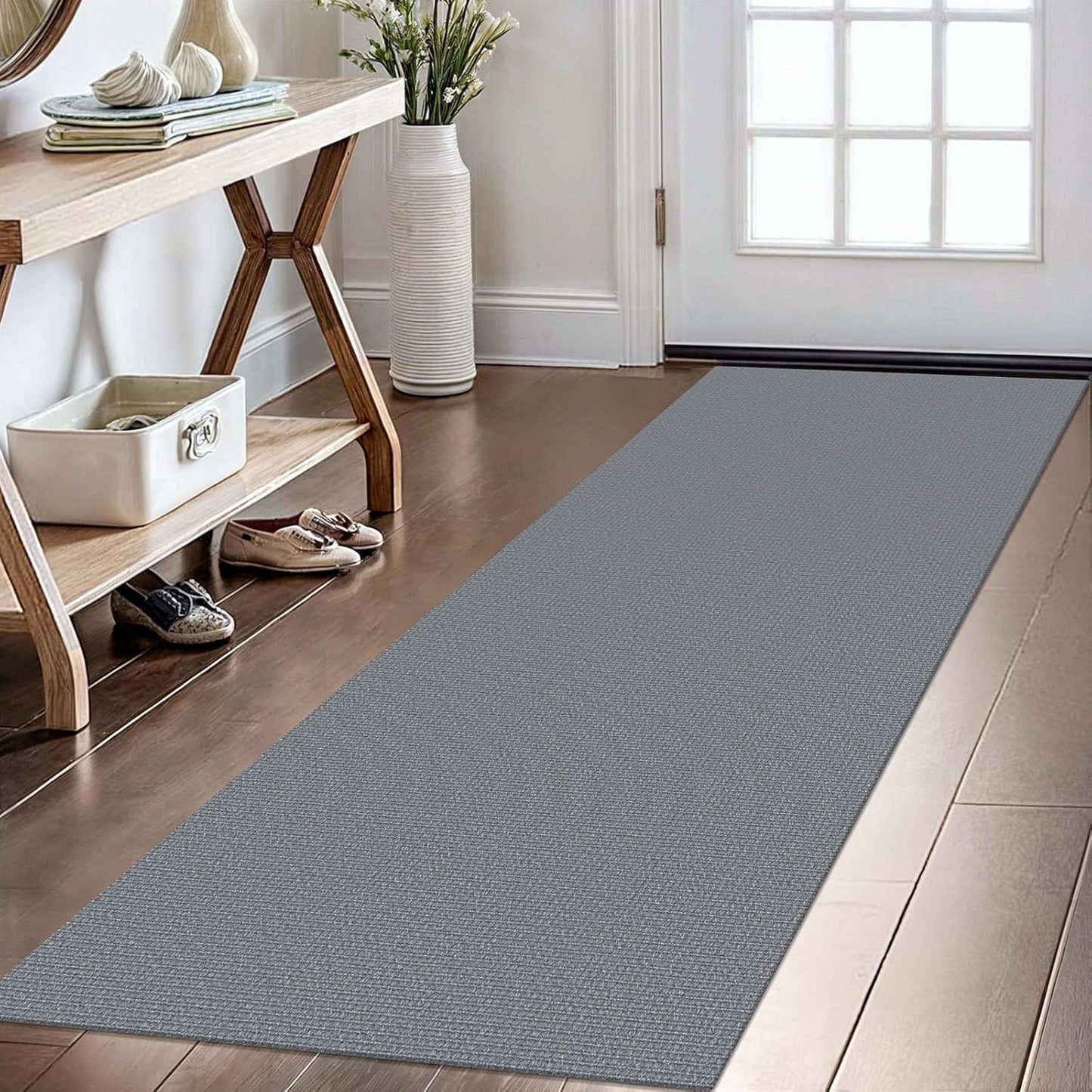 KOZYFLY Washable Runner Rug 2x6 Ft Runners for Hallways Non Slip Kitchen Runner Rugs Braided Cotton Entryway Runner Indoor, Carpet Runners for Hallway Kitchen Entryway Bedroom, Grey