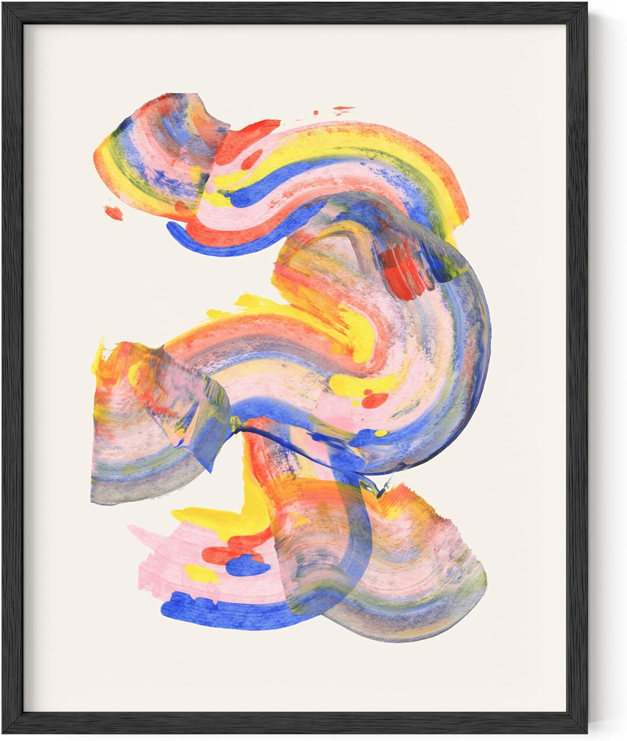 HAUS AND HUES Colorful Abstract Wall Art - Minimalist Retro Picture for Living Room Decor, Red and Pink Modern Wall Art Painting (Abstract Watercolor Swirls, Black Frame, 11x14)