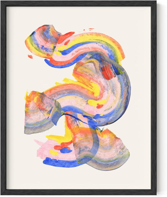 HAUS AND HUES Colorful Abstract Wall Art - Minimalist Retro Picture for Living Room Decor, Red and Pink Modern Wall Art Painting (Abstract Watercolor Swirls, Black Frame, 11x14)