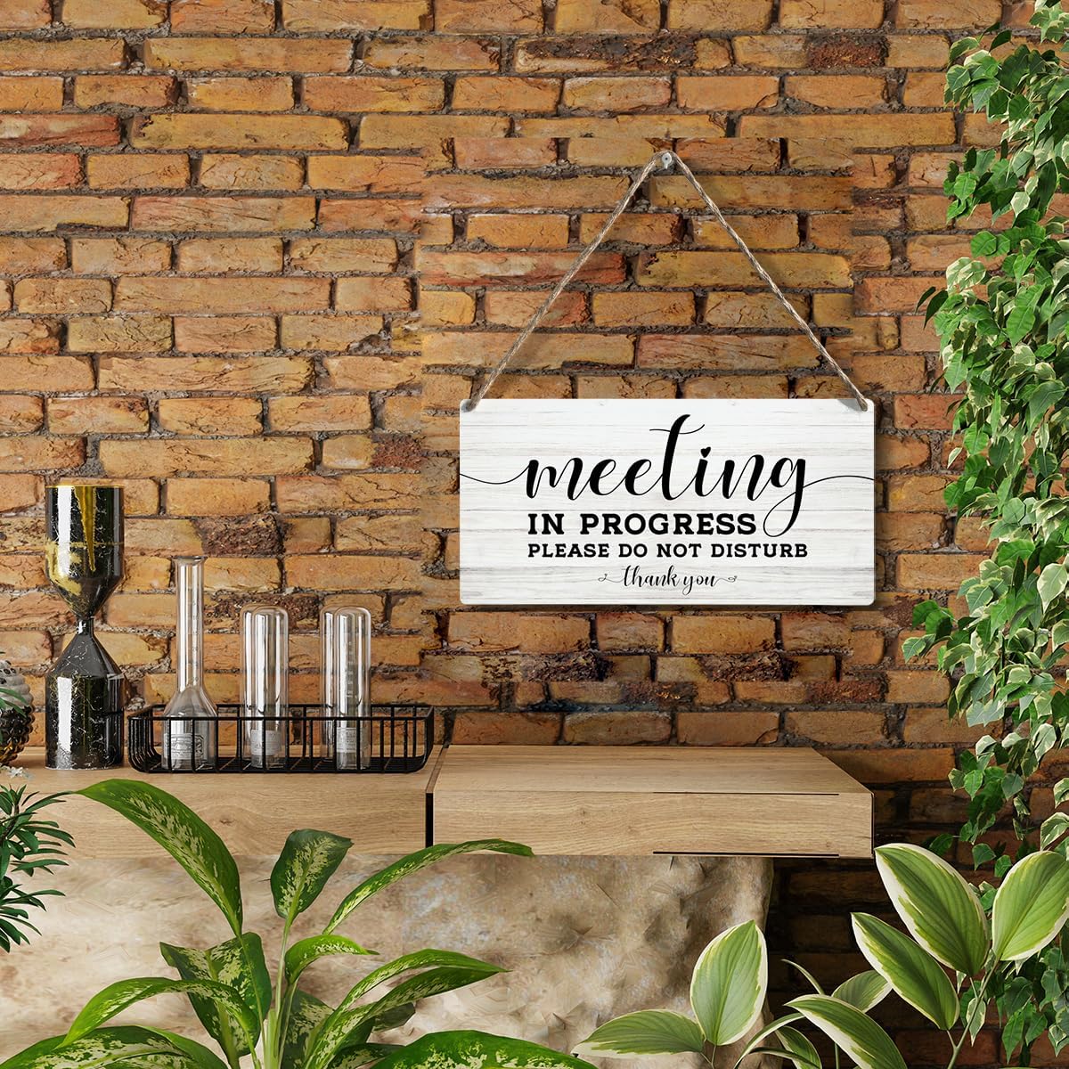 Meeting In Progress Sign, Office Door Hanger, Office Door Do Not Disturb Sign, Wooden Hanging Plaque 12 x 6 Inch, For Office Bedroom Living Room Home Decor Gifts