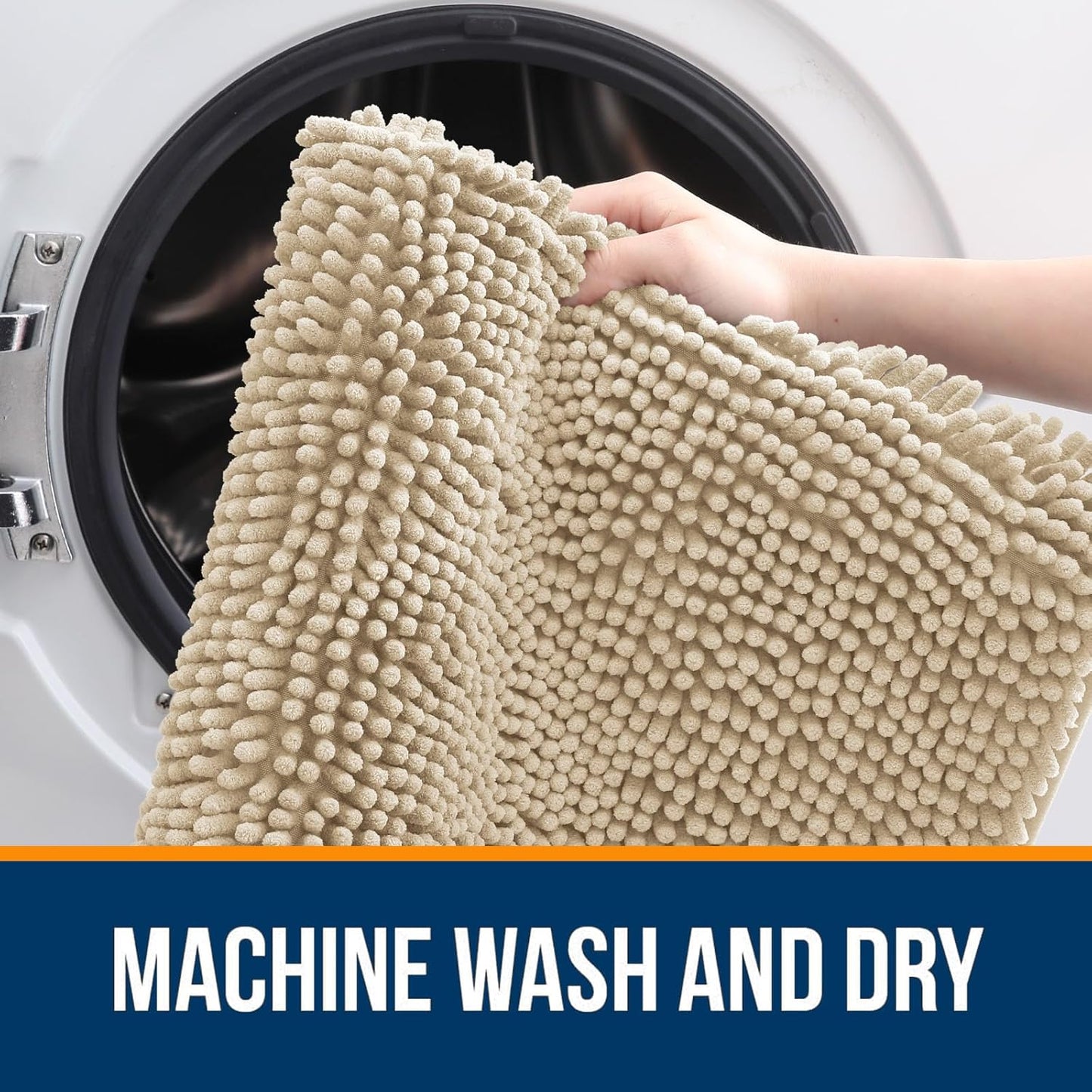 OLANLY Bathroom Rugs Sets 2 Piece, Soft Absorbent Chenille Bath Mats and U-Shaped Contour Toilet Mat Area Rug Set, Machine Washable Bath Carpet, Home Decor Accessories(24"x16"+24"x20", Beige)