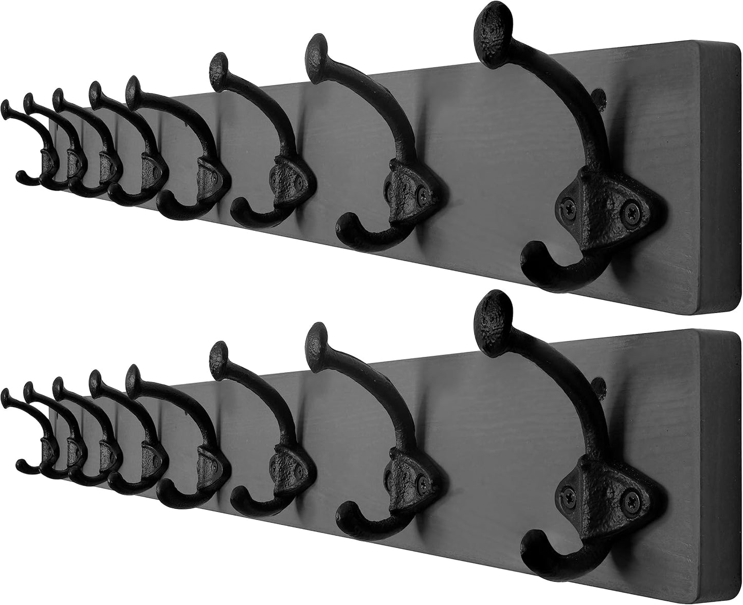 WEBI Rustic Coat Rack Wall Mount, 35.43" Long 8 Cast Iron Coat Hooks, Heavy Duty Wall Coat Hanger Hooks for Hanging Clothes, Jacket - Grey, 2 Packs