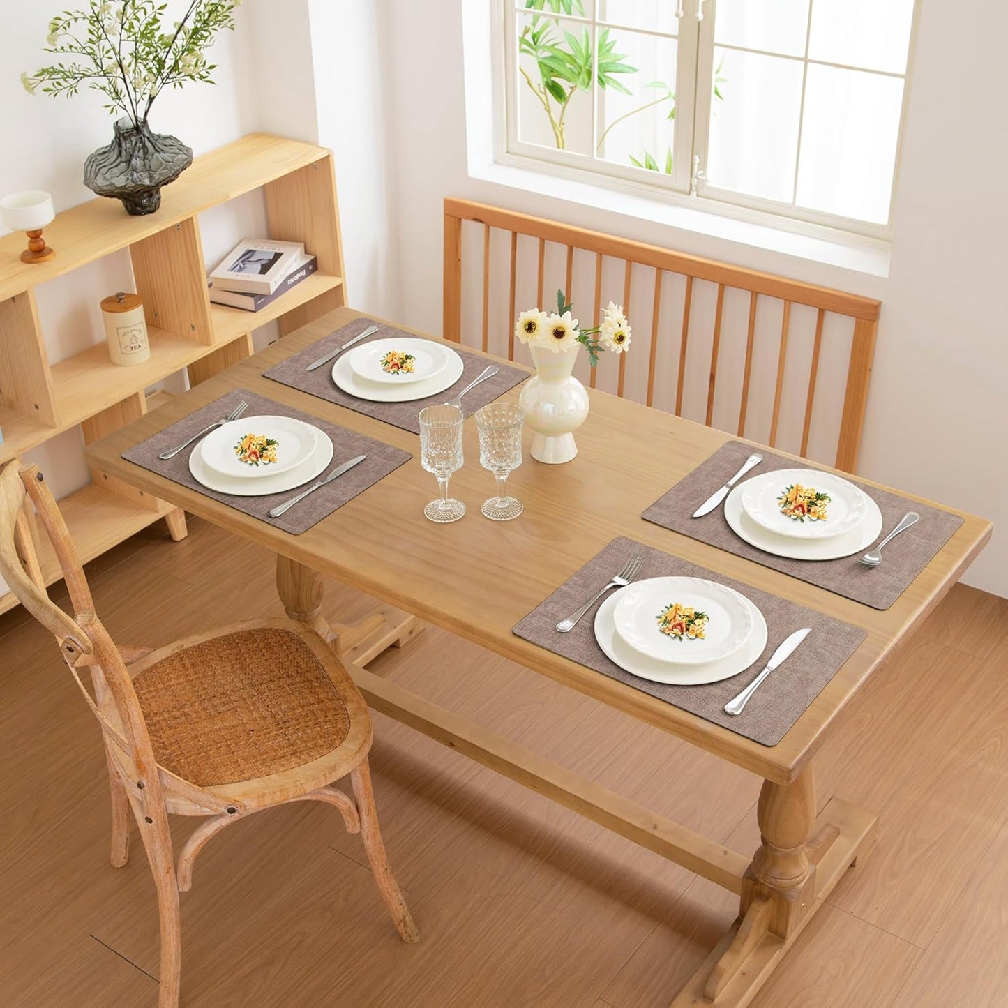 FROMHEART Faux Leather Placemats Set of 8–Waterproof,Heat/Oil Stain-Resistant PU Table Mat–Reversible,Non-Slip,Easy to Clean Place Mats for Kitchen,Dining,Indoor/Outdoor,(Dark Coffee,11.8" x 17")