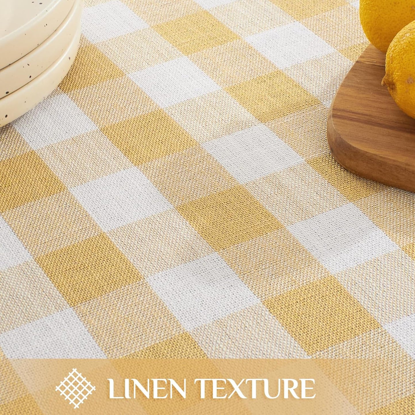 Softalker Checkered Tablecloth Square, Heavy Weight Linen Gingham Outdoor Table Cloth with Tassel, Wrinkle Free Buffalo Plaid Summer Table Cover for Dining/Party/Home - 55 x 55 Inch, Yellow