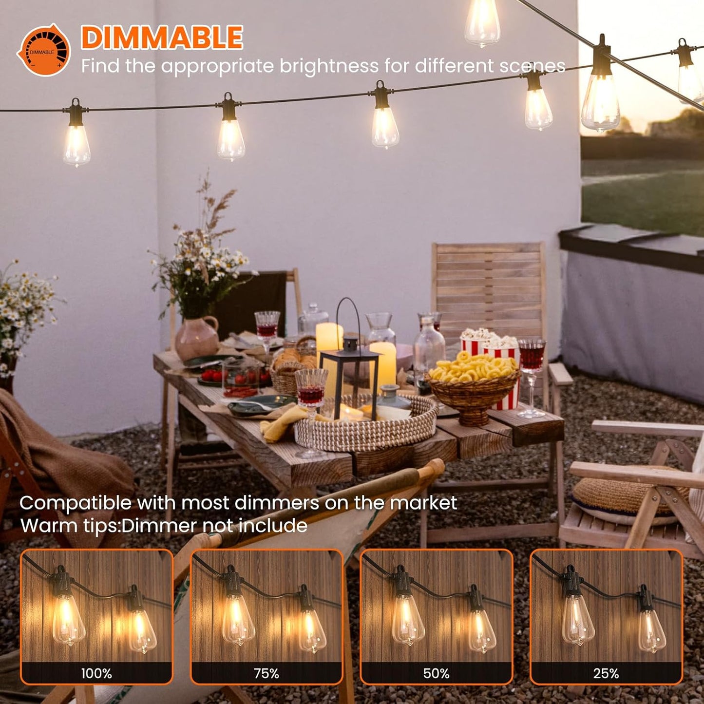 KAWAYA 200FT Patio String Lights: 100+4 Dimmable Waterproof Shatterproof LED Vintage String Lights,Commercial Outdoor Lights for Porch Backyard Garden Bistro Outside Balcony Gazebo Party Cafe(100FTx2)