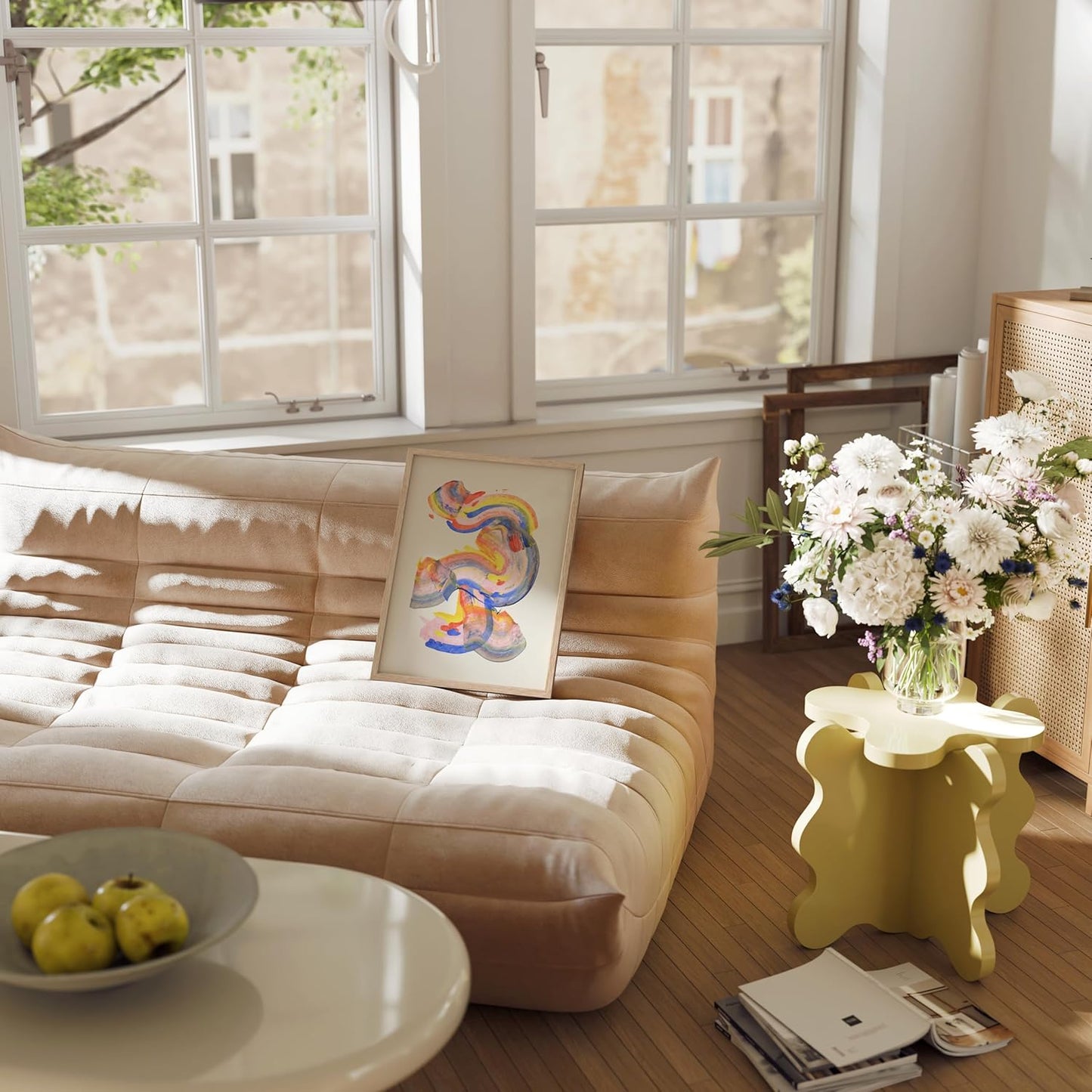 HAUS AND HUES Colorful Abstract Wall Art - Minimalist Retro Picture for Living Room Decor, Red and Pink Modern Wall Art Painting (Abstract Watercolor Swirls, Beige Frame, 12x16)