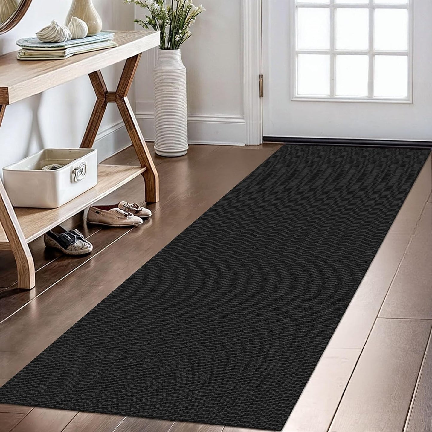 KOZYFLY Washable Runner Rug 2x6 Ft Runners for Hallways Kitchen Runners with Rubber Backing Braided Cotton Entryway Runner Indoor, Carpet for Hall Foyer Bedroom, Black/Grey