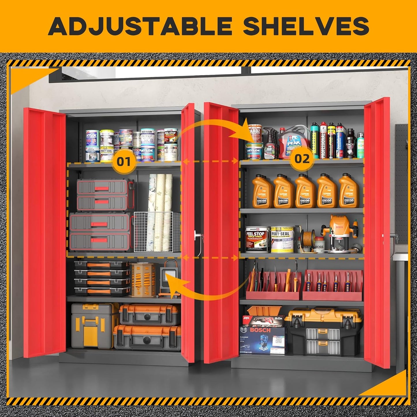 Greenvelly Metal Storage Cabinet with 2 Doors and 4 Adjustable Shelves, 72”H Steel Lockable Storage Cabinet,Tall Metal Garage Cabinet Locking File Cabinet for Office,Home, Garage, Gym, School