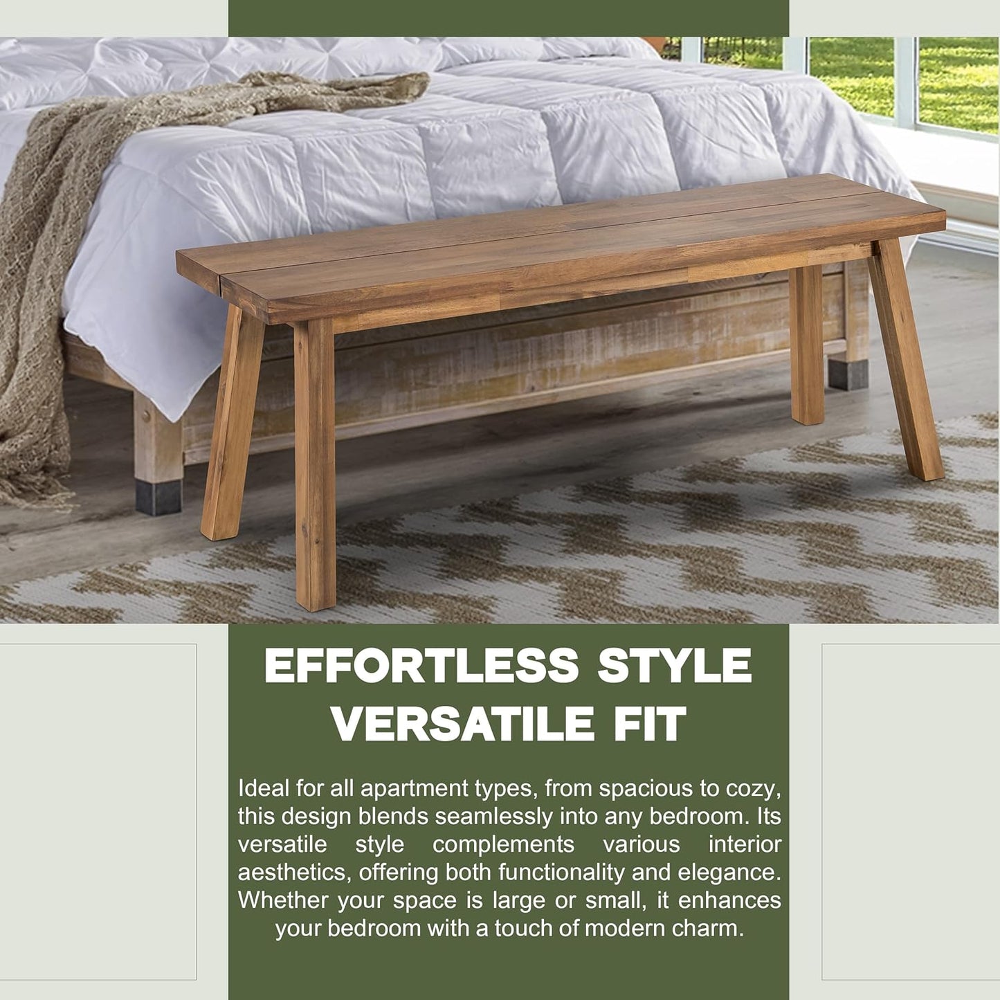 Solid Wood Bench - Minimalist Design, Acacia Wood Construction, Brown Color, Versatile for Entryway, Living Room, Bedroom & Outdoors, Easy Assembly & Weather-Resistant