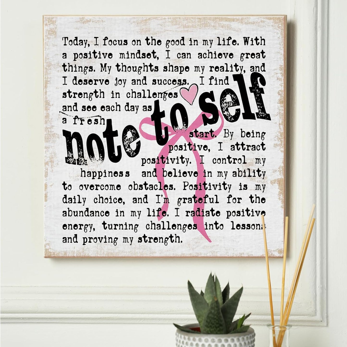 Inspirational Quotes Bow Canvas Wall Art Framed Painting Prints Wall Decor Rustic Motivational Decorative Mental Health Decorations for Bedroom Home Decor Office Accessories,11.8x11.8 Inch