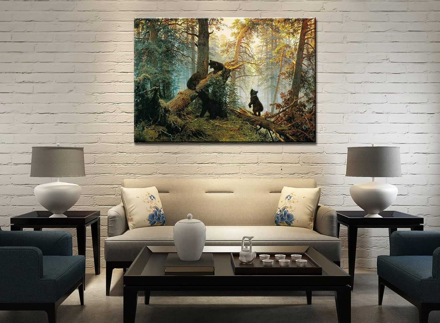 msspart Black Bears in Forest Painting Canvas Wall Art Decor, Ivan Shishkin Artwork Pictures Print for Living Room Bedroom Office Decoration 24"x36"