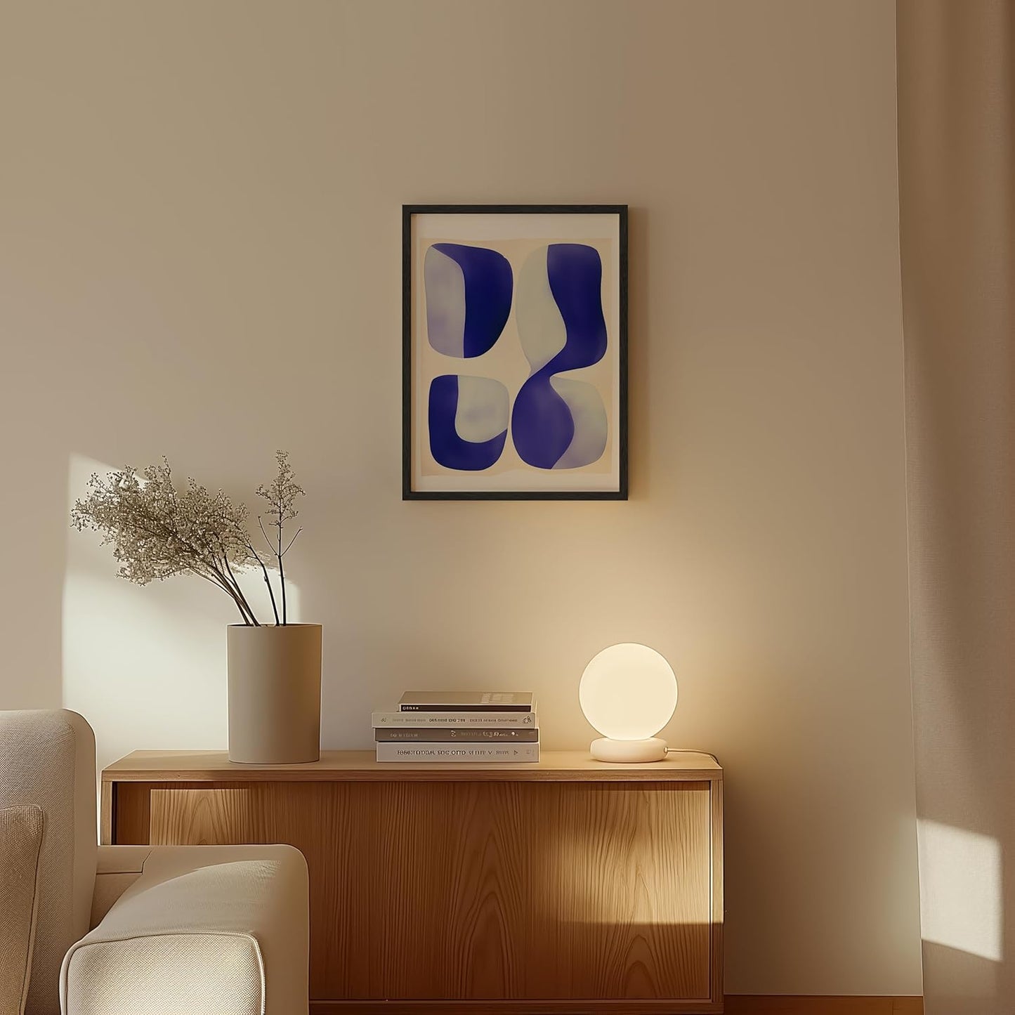 HAUS AND HUES Modern Abstract Wall Art - Blue and Green Living Room Art, Modern Artwork for Walls, Minimalist Picture for Living Room(Blue Tribal Shapes 2, Unframed, 12x16)