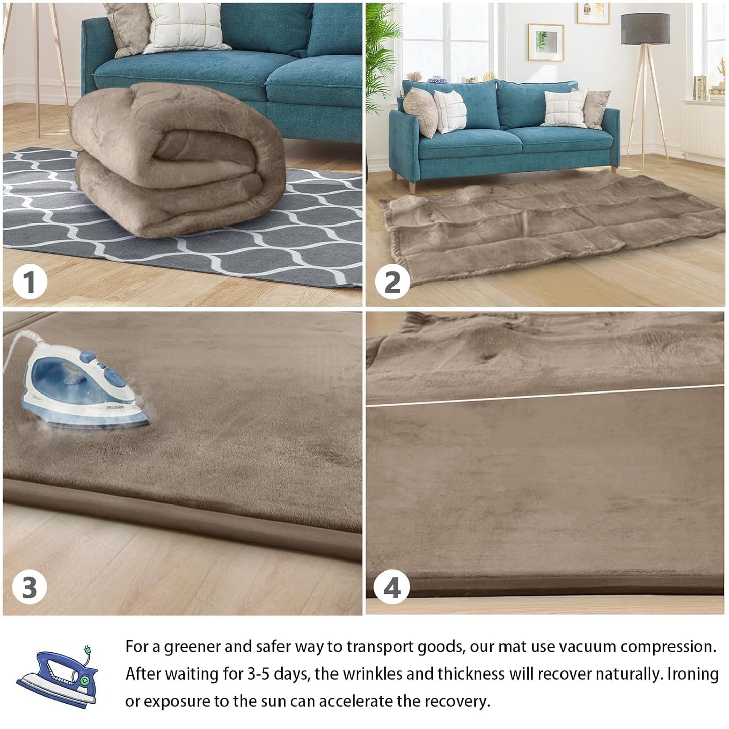 Baby Play Mat for Floor Tummy Time Mat Nursery Rug Muscle Area Rug Playroom Rug Tatami 74 * 50" Memory Foam 1.3" Thick Crawling For Babies,Toddlers, Infants, Kids,Floor(Brown)