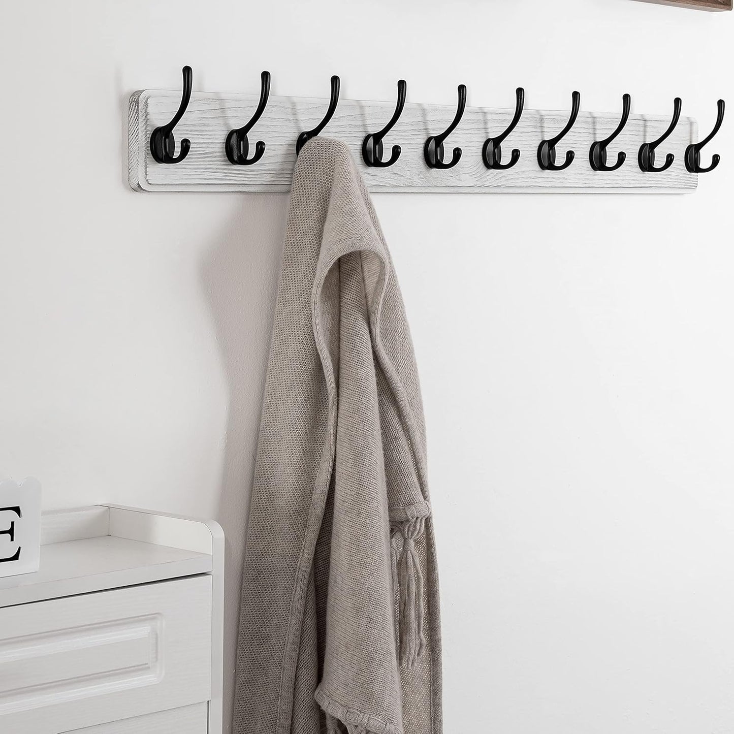 SKOLOO Farmhouse Style Large Wall Mounted Coat Rack-38.6'' Long, Pine Solid Wood Coat Hook Hanger - 10 Hooks for Hanging Clothes Robes Towels Coats
