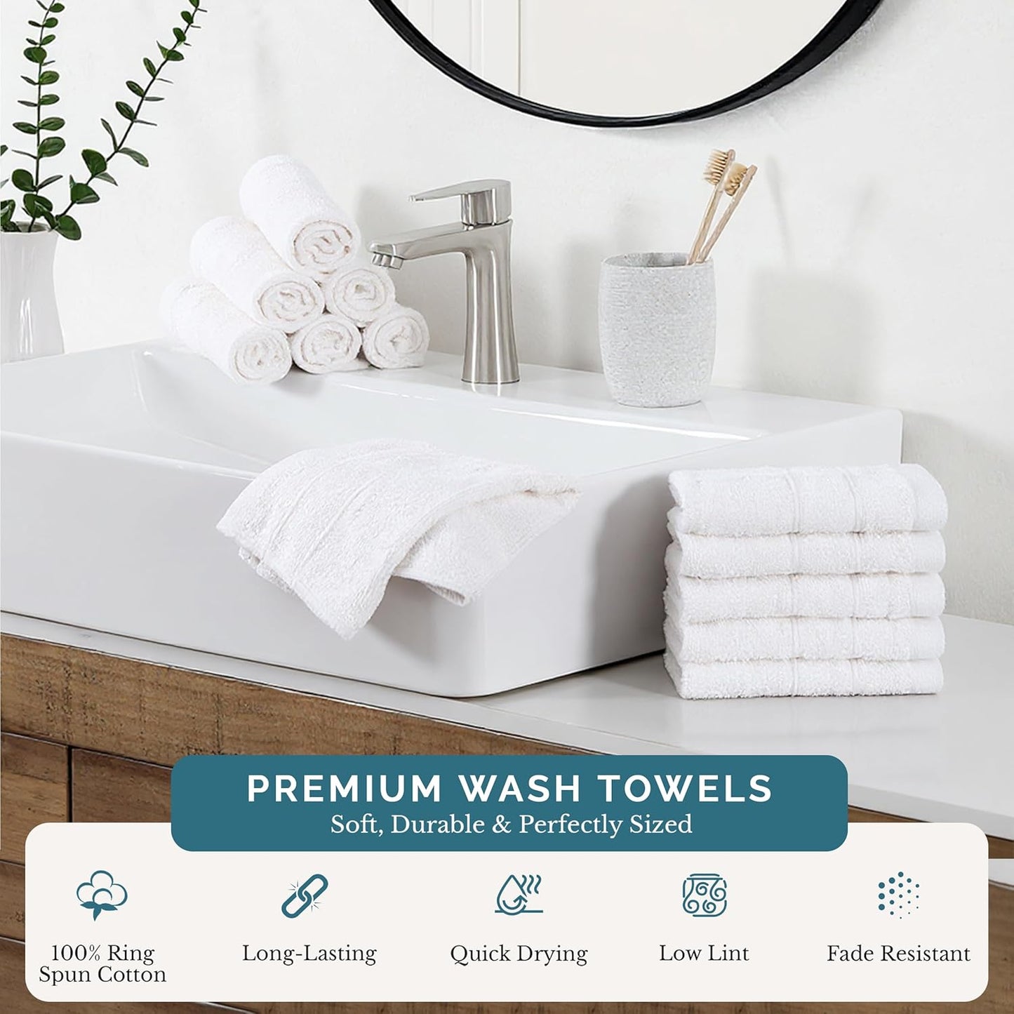 Casa Platino 100% Cotton Washcloths 12 Pack - Spa & Salon Quality Face Towels - Ring Spun, Soft & Absorbent Wash Cloth Rags for Body, Beauty, Home, Gym - Fingertip Towels - 13"x13", White Washcloths