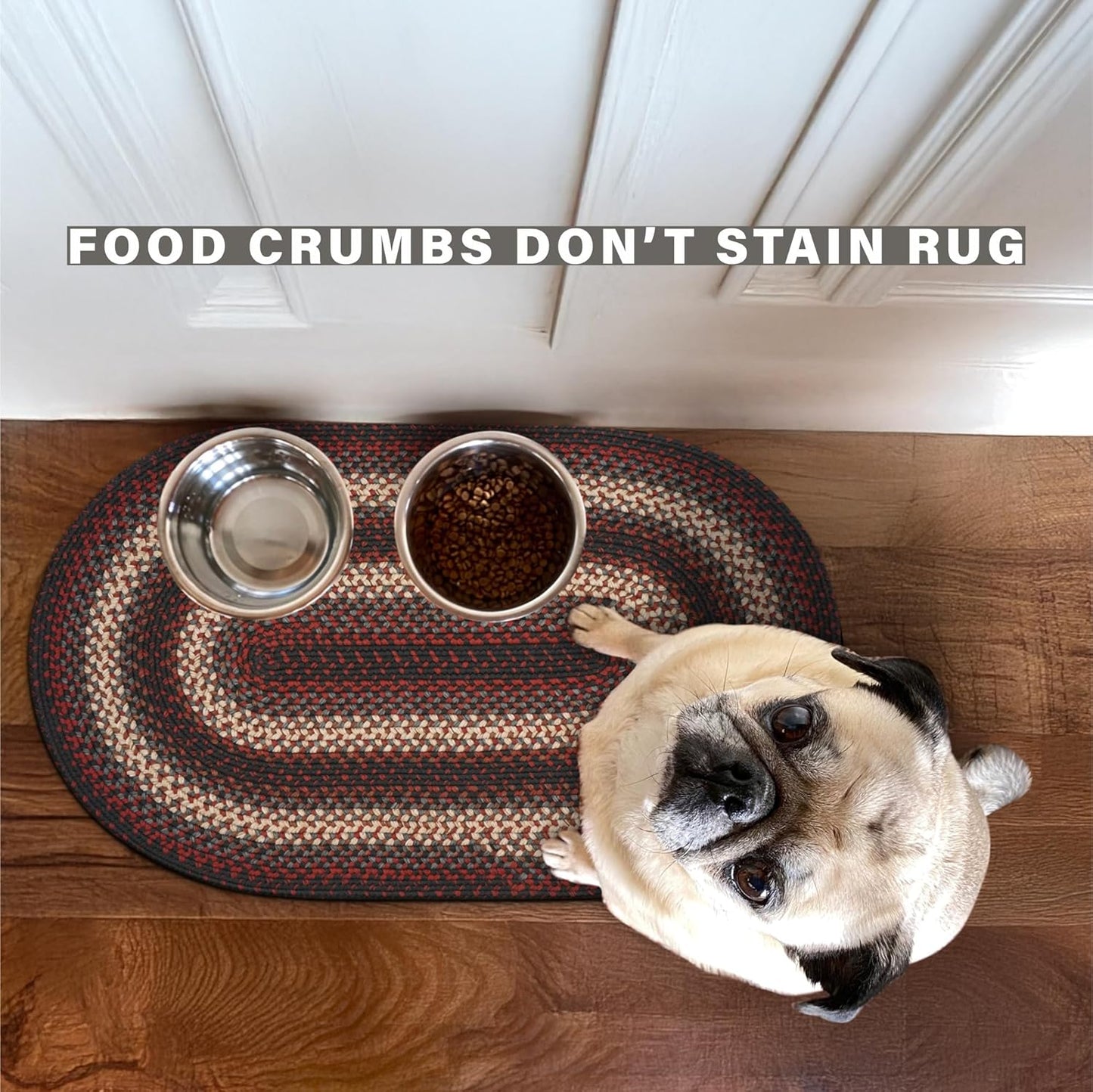 Homespice Montgomery Cat and Dog Bowl Mat 16x24 Oval - Machine Washable and Stain Resistant Dog Food Mats