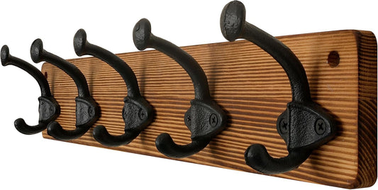 WEBI Rustic Coat Rack Wall Mount,5 Cast Iron Coat Hooks Wall Mounted Coat Hanger Heavy Duty Antique Vintage Hooks for Hanging Jacket,Clothes,Brown
