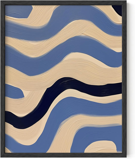 HAUS AND HUES Modern Abstract Wall Art - Blue and Green Living Room Art, Modern Artwork for Walls, Minimalist Picture for Living Room(Blue Abstract Pattern 4, Black Frame, 11x14)