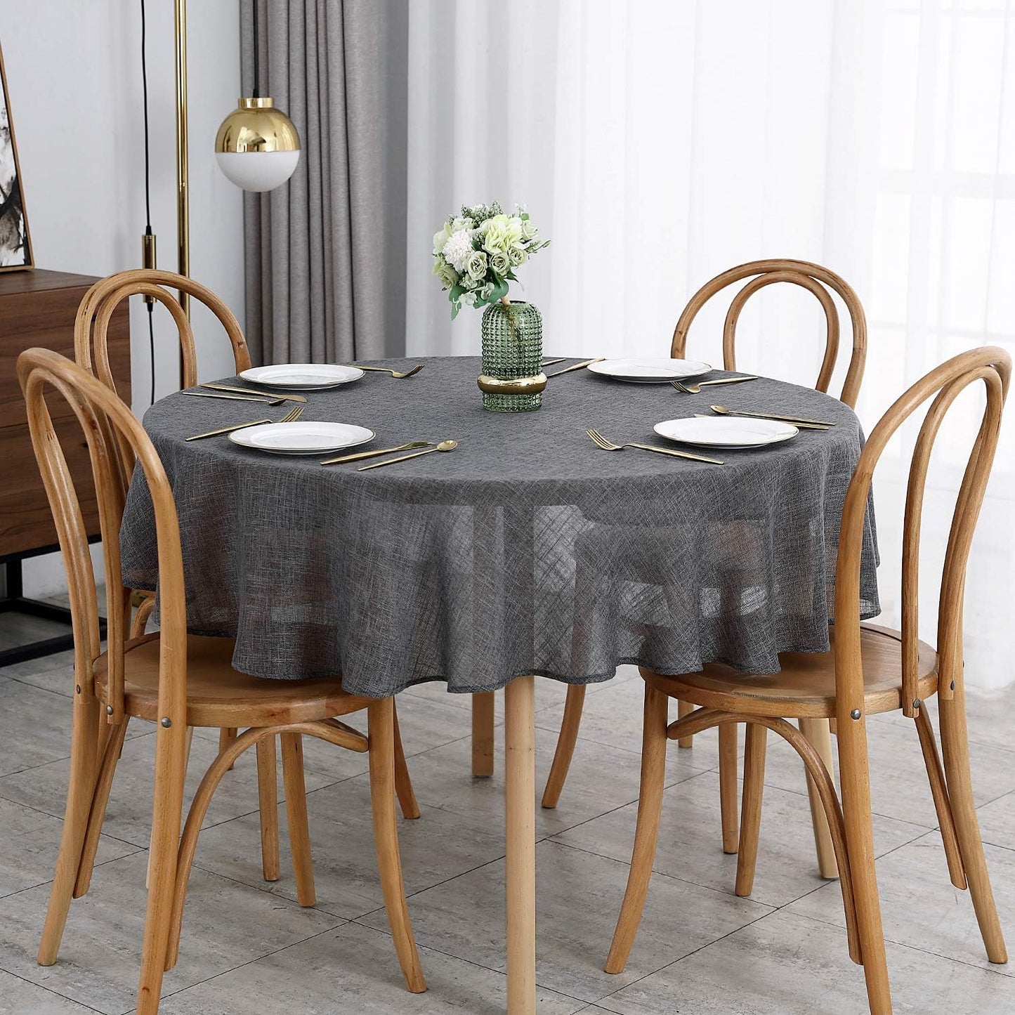 maxmill Flaxy Faux Linen Tablecloth with 2-Tone Slubby Texture Wrinkle Resistant Anti-Shrink Soft Table Cloth for Kitchen Dining Restaurant Tabletop for Event Holiday Dinner Round 70 Inch Charcoal