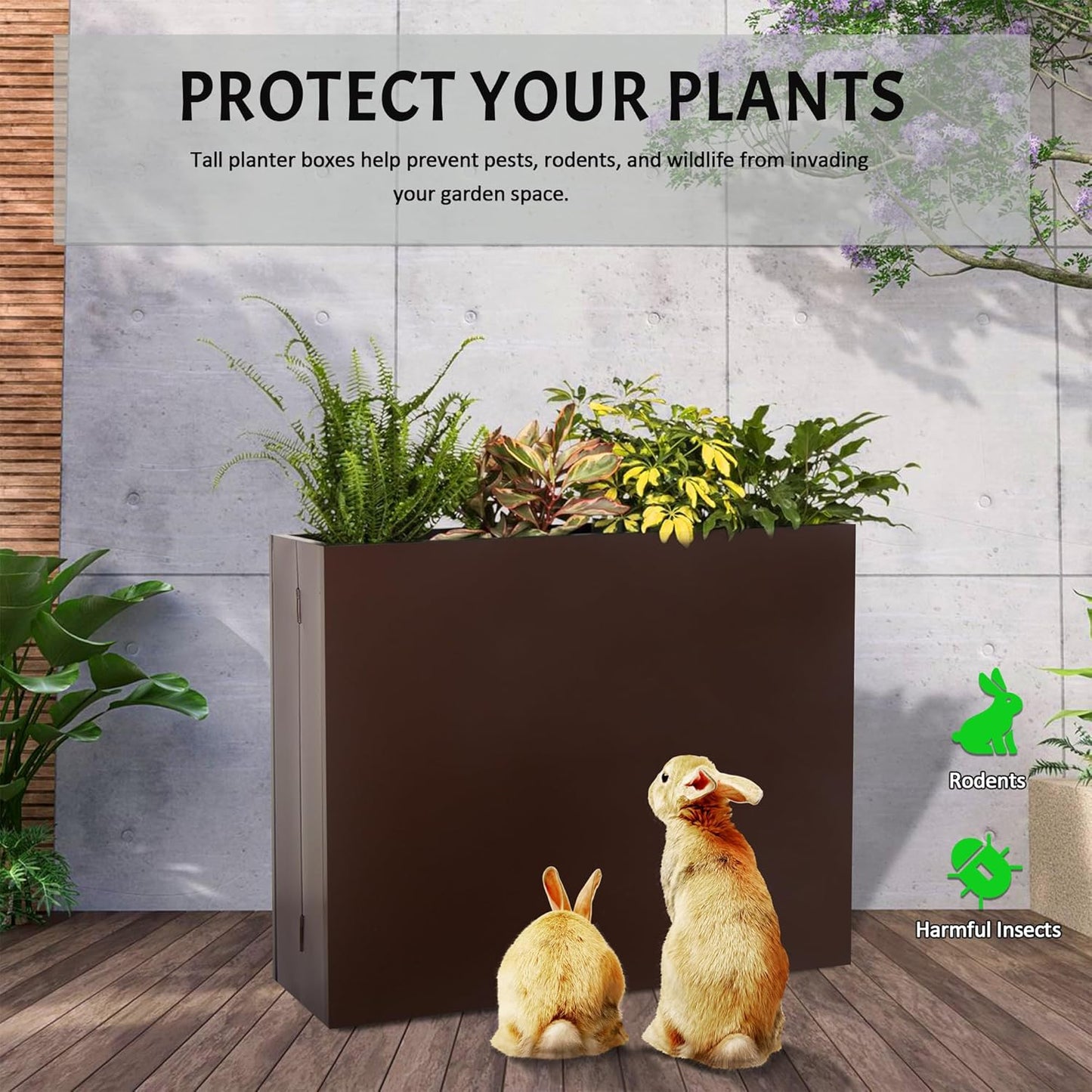 Metal Rectangular Planter, 35.5"x 10"x 28" Brown Planter Box for Outdoor, Easy Installation Galvanized Steel Planter with Drainage Holes, Outdoor Planter for Porch/Patio/Garden