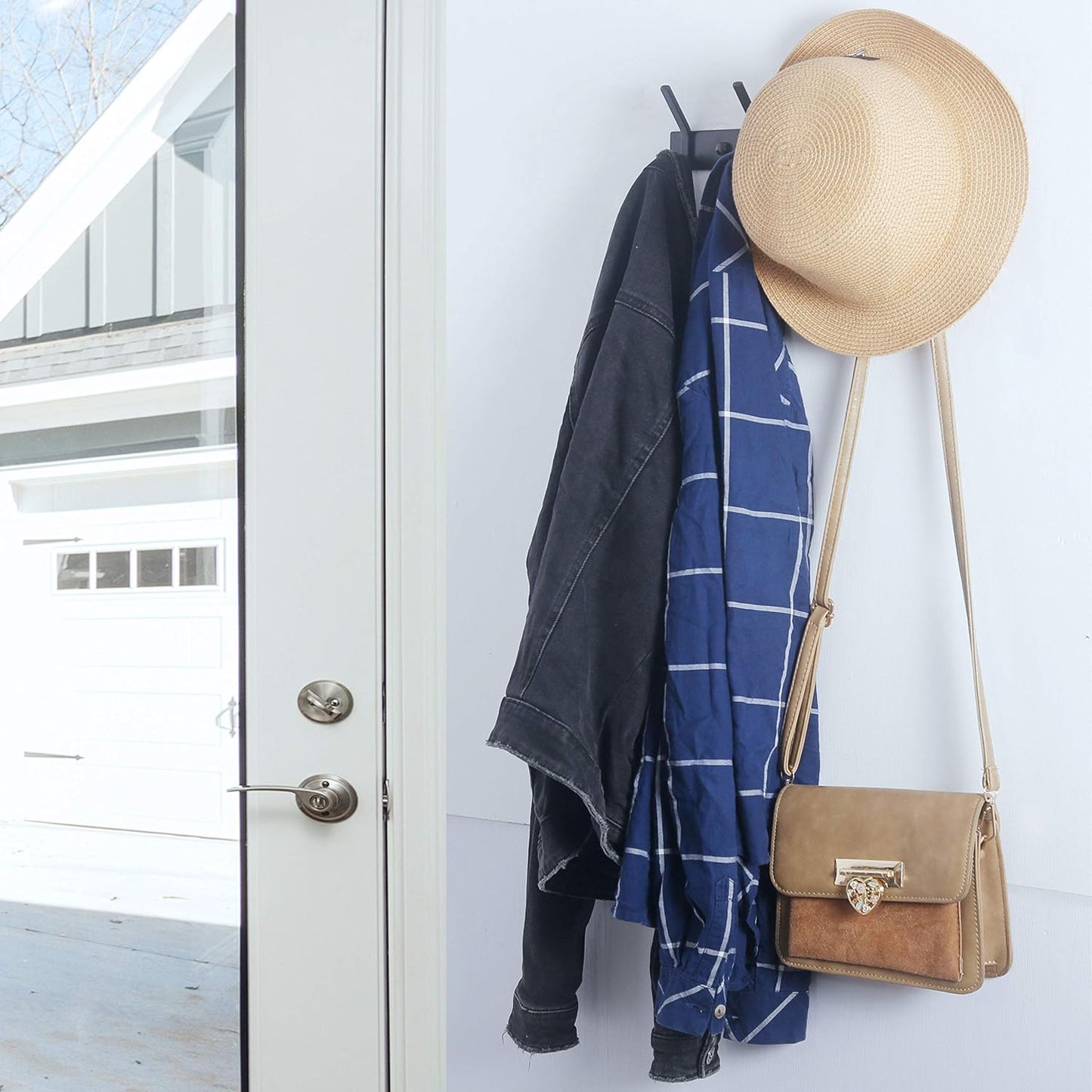 WEBI Coat Rack Wall Mounted,4 Coat Hooks for Hanging Coats,Heavy Duty Metal Hook Rack Hook Rail Coat Hanger Wall Mount for Clothes Entryway Jacket,C-CBG04,Black