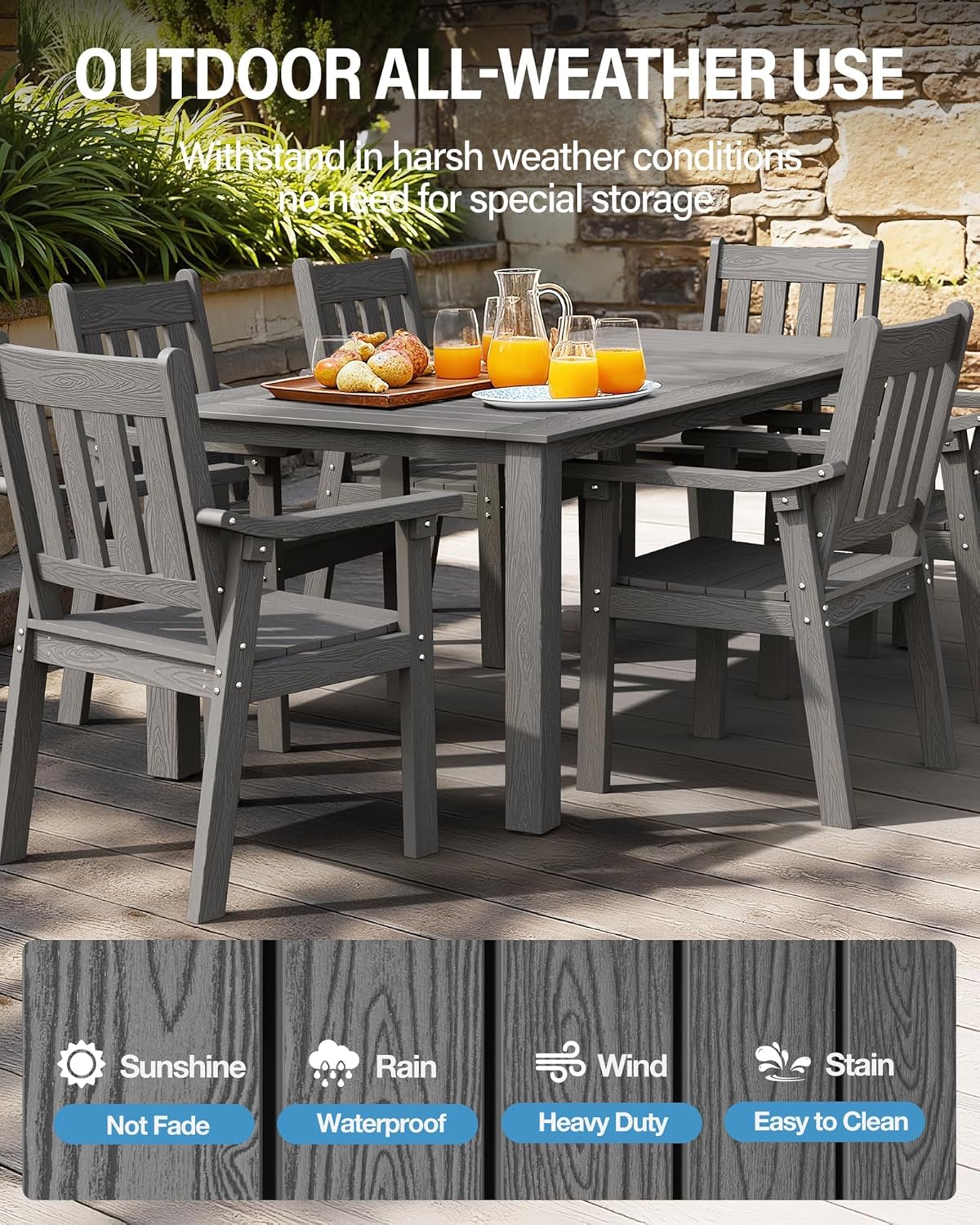 YEFU Patio Dining Chairs Set of 4: All Weather Outdoor Dining Chairs with Wide Curved Seat and Backrest - Outdoor Furniture Plastic for Outside Backyard/Garden/Porch/Deck 350lbs Capacity Grey